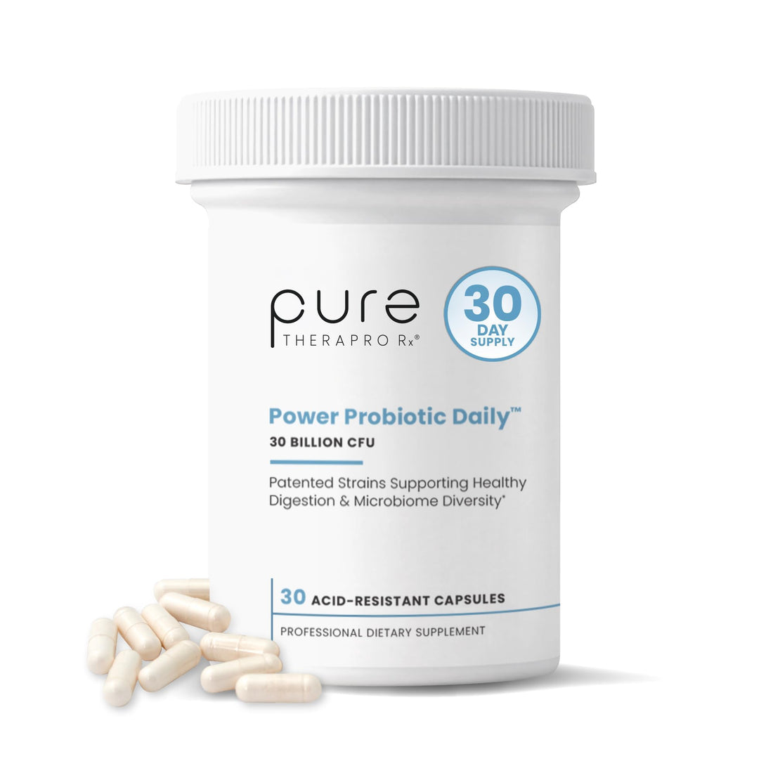 Pure Therapro Rx Power Probiotic Daily - 30 Acid-Resistant Capsules | 4 Proven Strains - 30 Billion CFU/Capsule | Patented Activ-Vial Desiccant Bottle - PrimeBioHealth - canada supplements