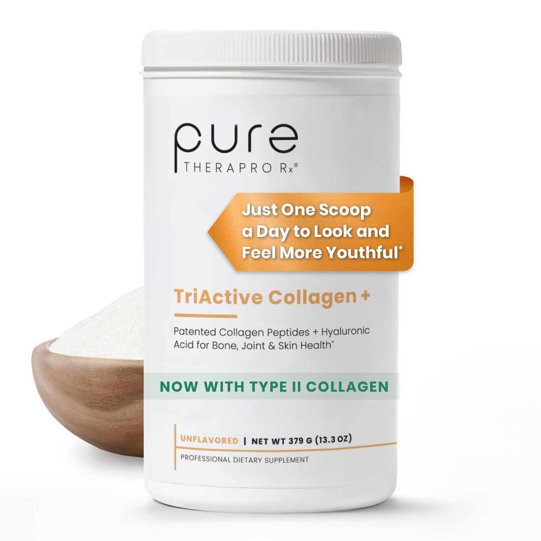 Pure Therapro Rx TriActive Collagen Plus, Collagen Powder for Hair, Skin, Nails, Bones & Joints, Hydrolyzed Collagen Powder w/Patented Peptides, Multi Collagen Protein Powder (Unflavored) - PrimeBioHealth - canada supplements