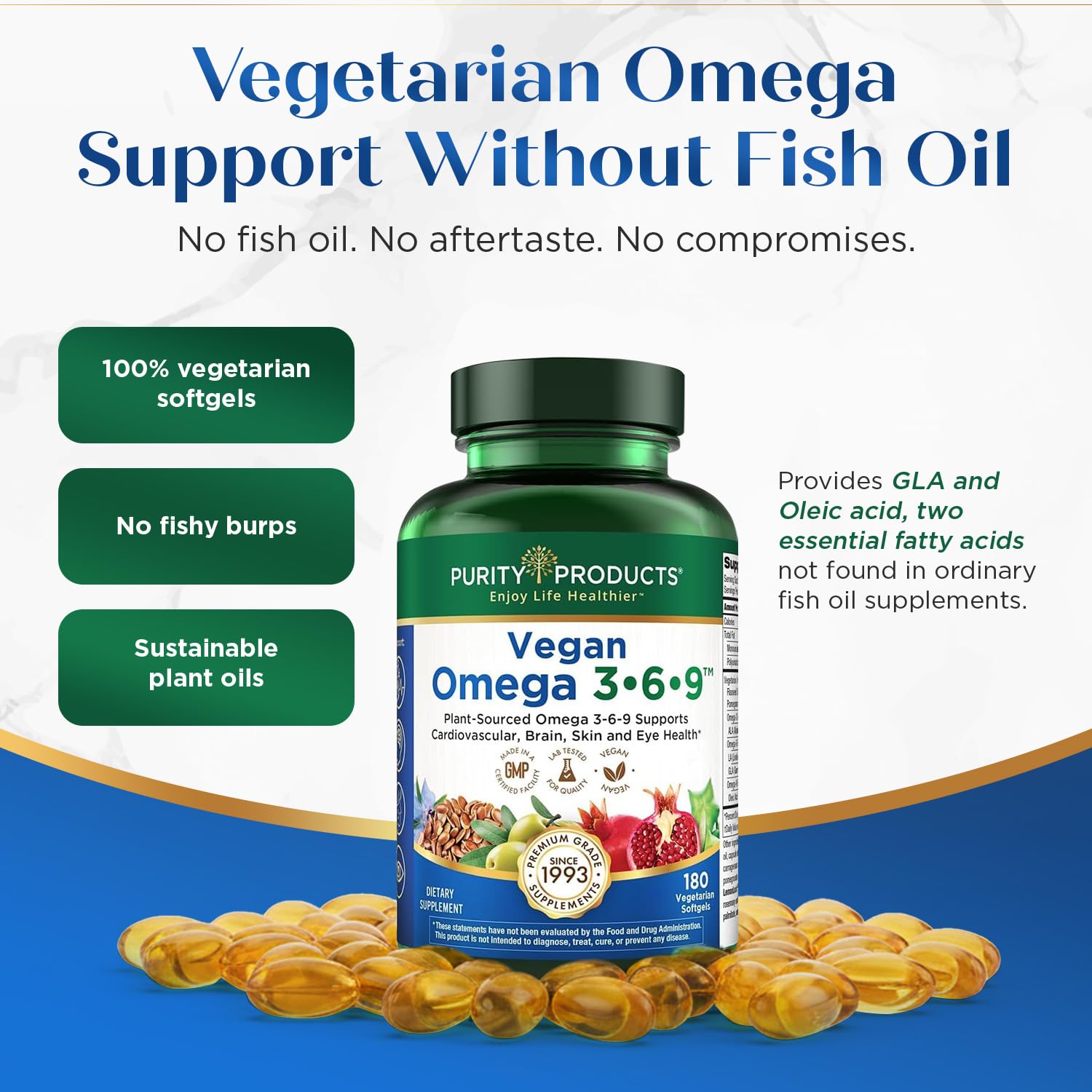 Purity Products Vegan Omega 3 6 9 Formula - “5 in 1” Essential Fatty Acid Complex - Scientifically Formulated Plant-Based Vegan Omega 3-6-9 Essential Fatty Acids - PrimeBioHealth - canada supplements