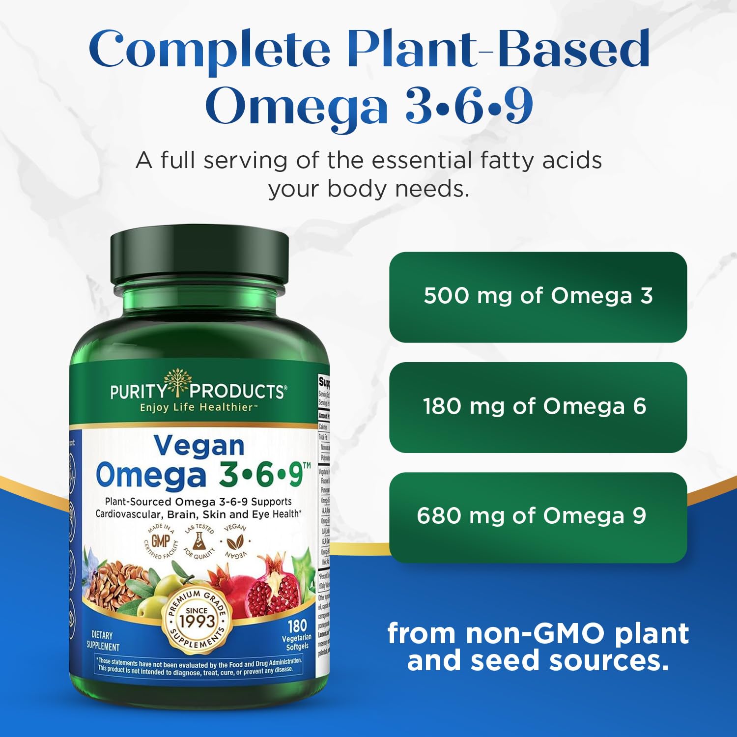 Purity Products Vegan Omega 3 6 9 Formula - “5 in 1” Essential Fatty Acid Complex - Scientifically Formulated Plant-Based Vegan Omega 3-6-9 Essential Fatty Acids - PrimeBioHealth - canada supplements