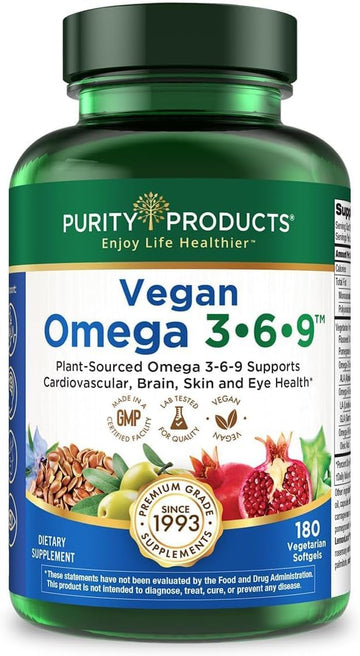 Purity Products Vegan Omega 3 6 9 Formula - “5 in 1” Essential Fatty Acid Complex - Scientifically Formulated Plant-Based Vegan Omega 3-6-9 Essential Fatty Acids - PrimeBioHealth - canada supplements