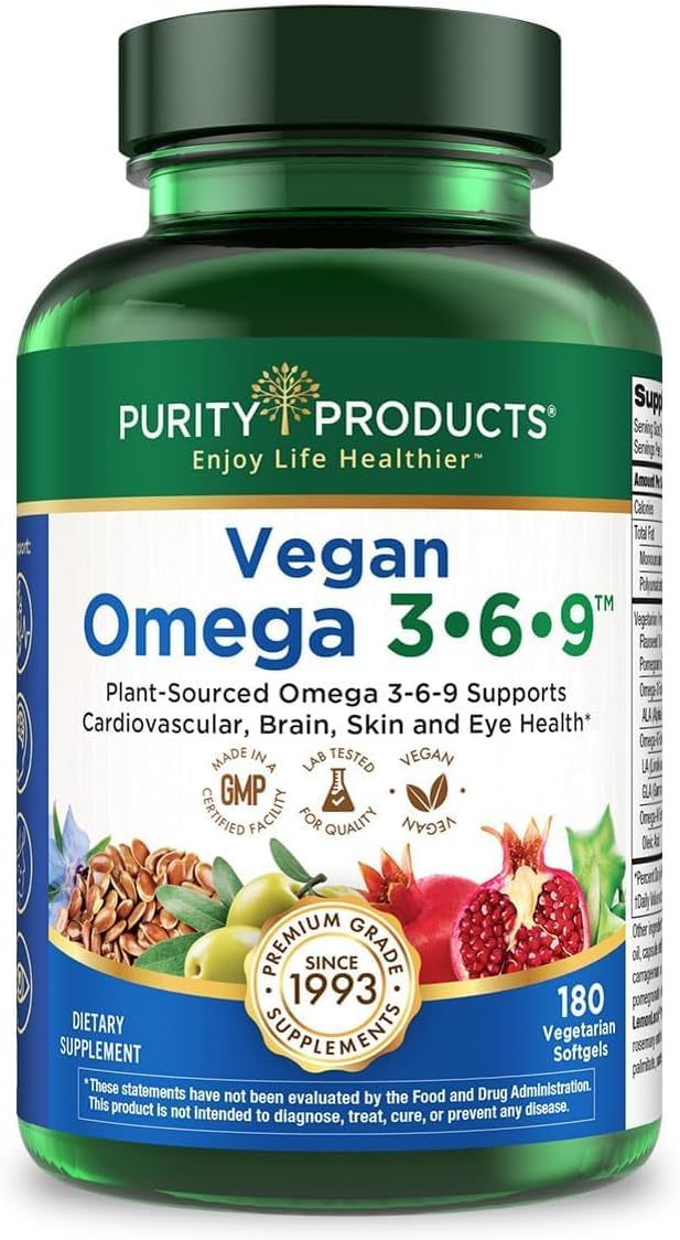 Purity Products Vegan Omega 3 6 9 Formula - “5 in 1” Essential Fatty Acid Complex - Scientifically Formulated Plant-Based Vegan Omega 3-6-9 Essential Fatty Acids - PrimeBioHealth - canada supplements
