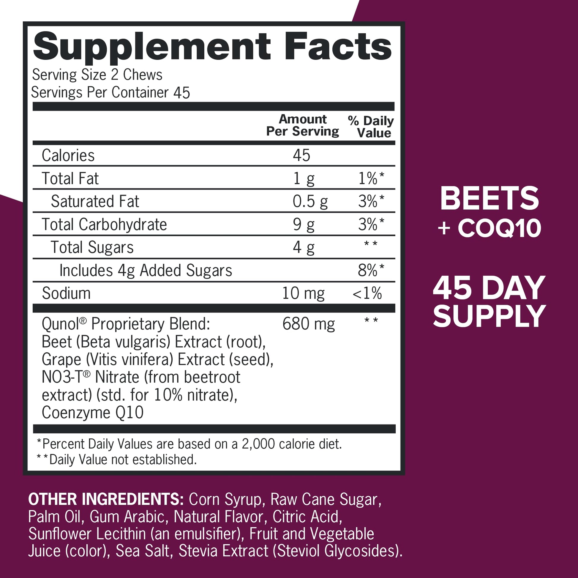 Qunol Beets Chews for Blood Pressure Support, 3 in 1 Beets + CoQ10 + Grape Seed Extract, - PrimeBioHealth - canada supplements