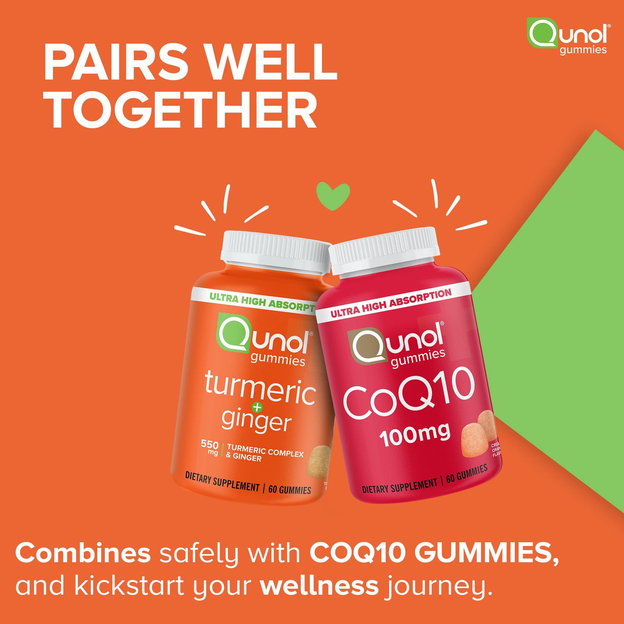 Qunol Turmeric and Ginger Gummies - Joint Support Supplement with Ultra High Absorption, 90 Count Vegan and Gluten Free Gummies - PrimeBioHealth - canada supplements