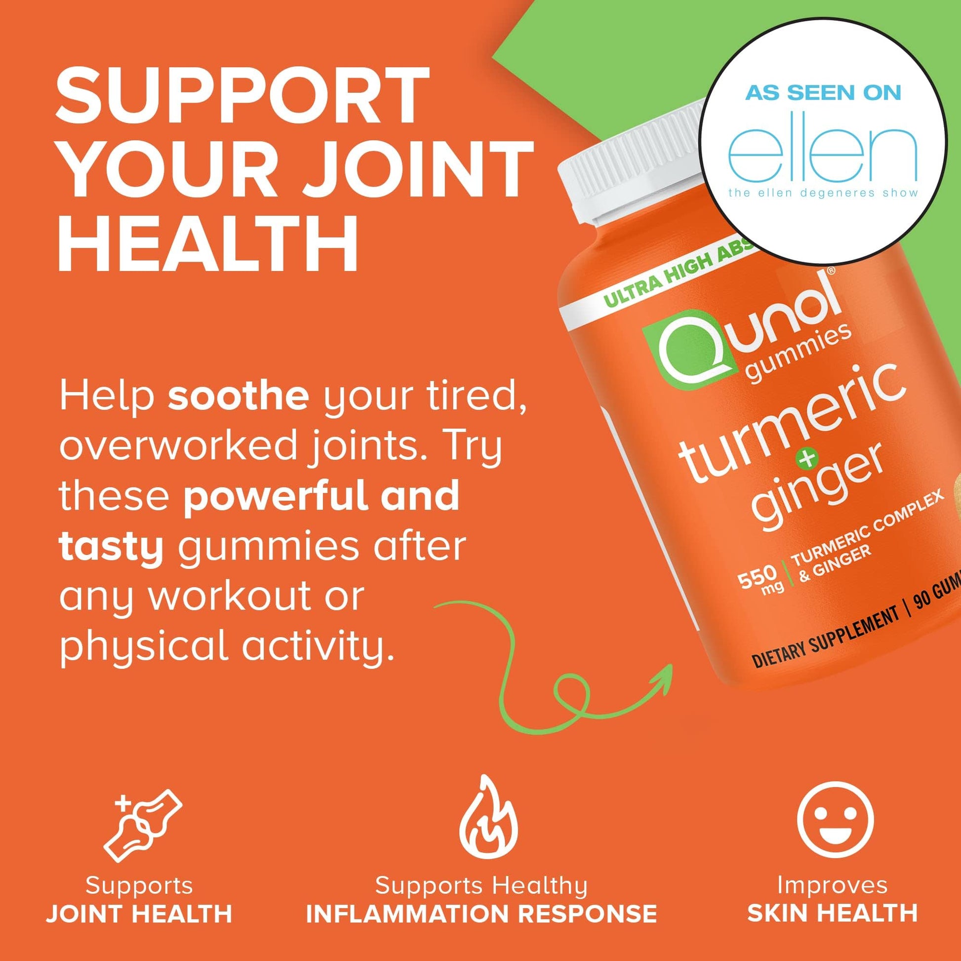 Qunol Turmeric and Ginger Gummies - Joint Support Supplement with Ultra High Absorption, 90 Count Vegan and Gluten Free Gummies - PrimeBioHealth - canada supplements