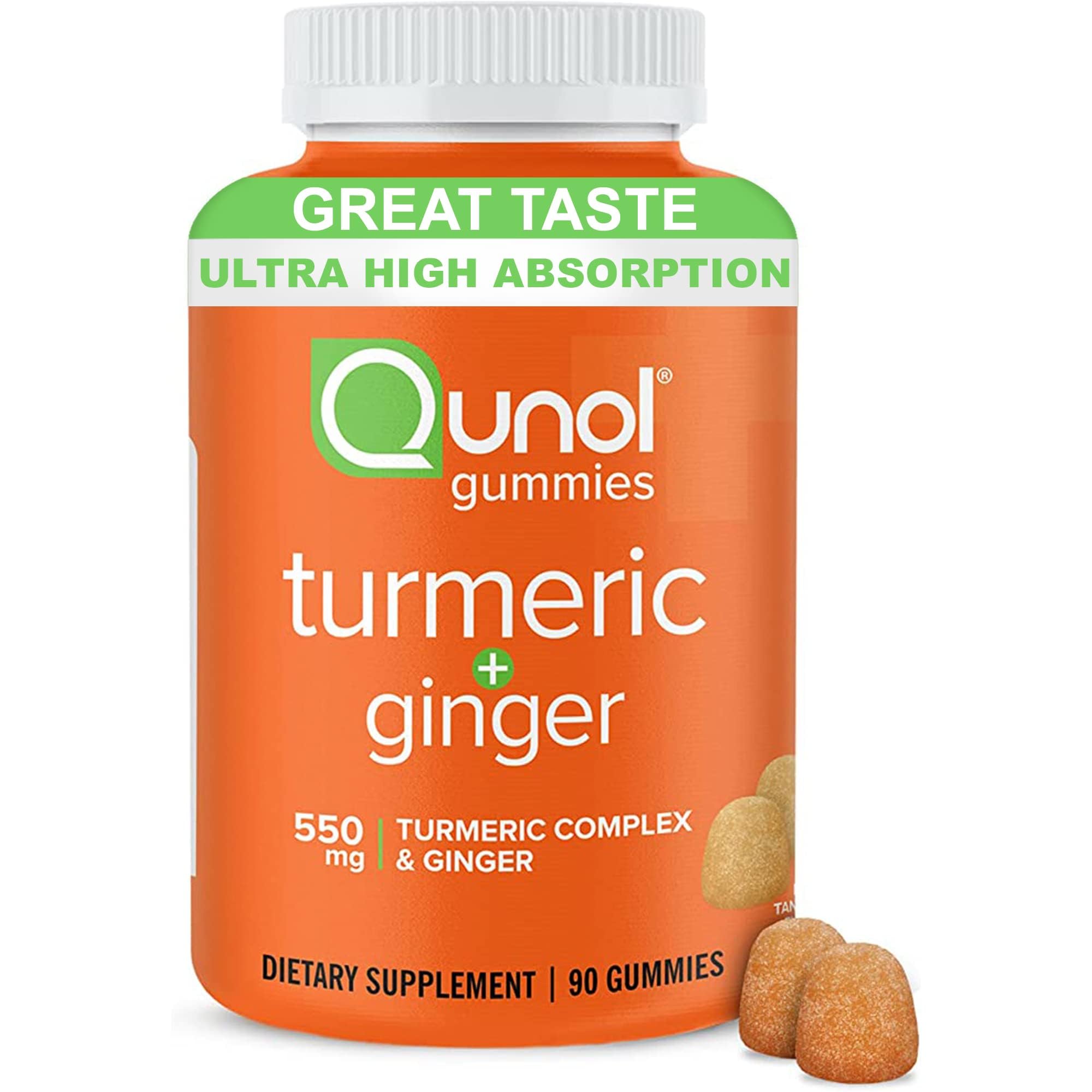 Qunol Turmeric and Ginger Gummies - Joint Support Supplement with Ultra High Absorption, 90 Count Vegan and Gluten Free Gummies - PrimeBioHealth - canada supplements