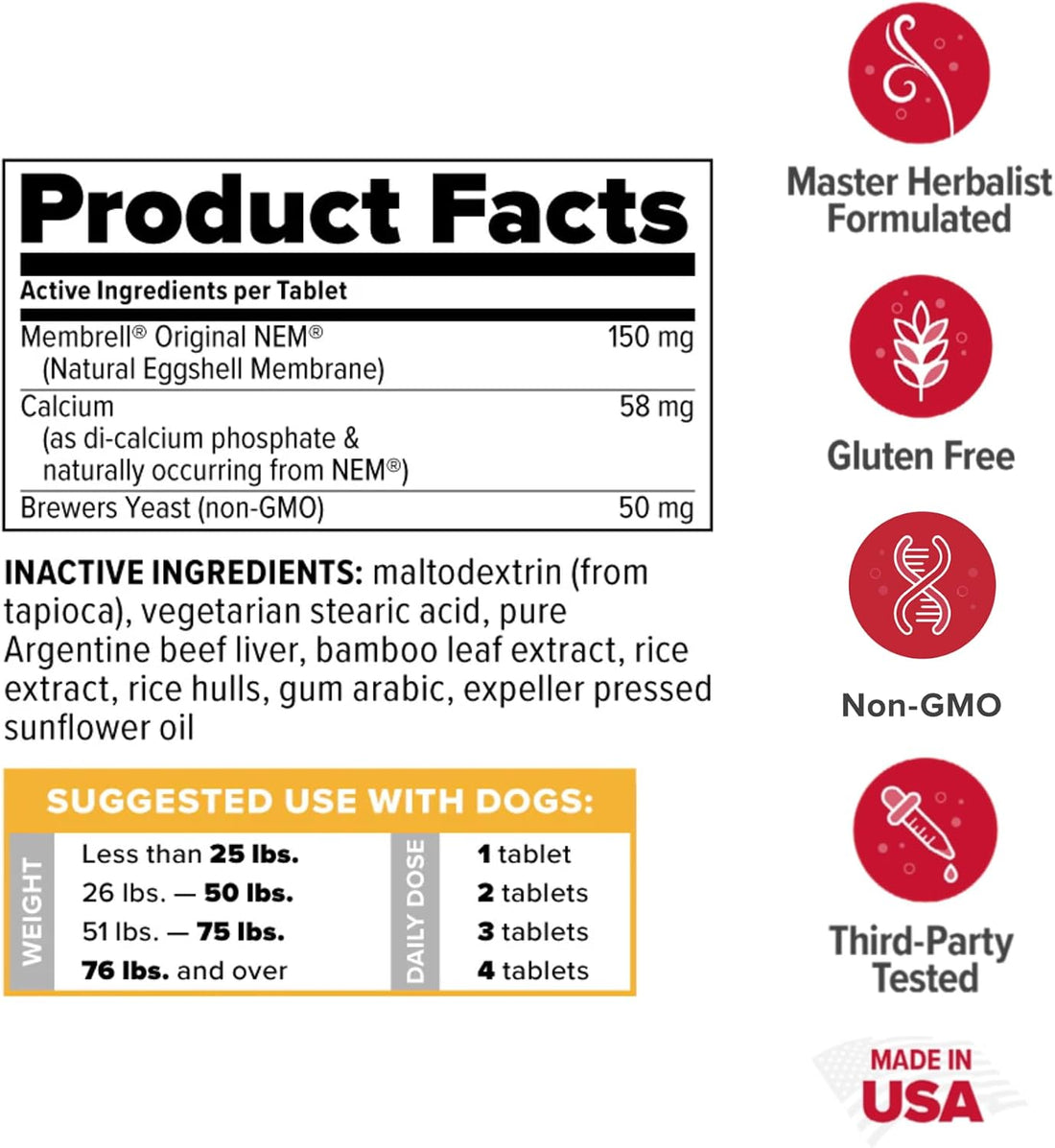 Redd Remedies, RE-NU for Pets, Joint Pain Relief Support for Dogs with Glucosamine, Chondroitin, and Collagen from NEM, Calcium and Brewer’s Yeast, Made in The USA, 60 Chewable Tablets - PrimeBioHealth - canada supplements