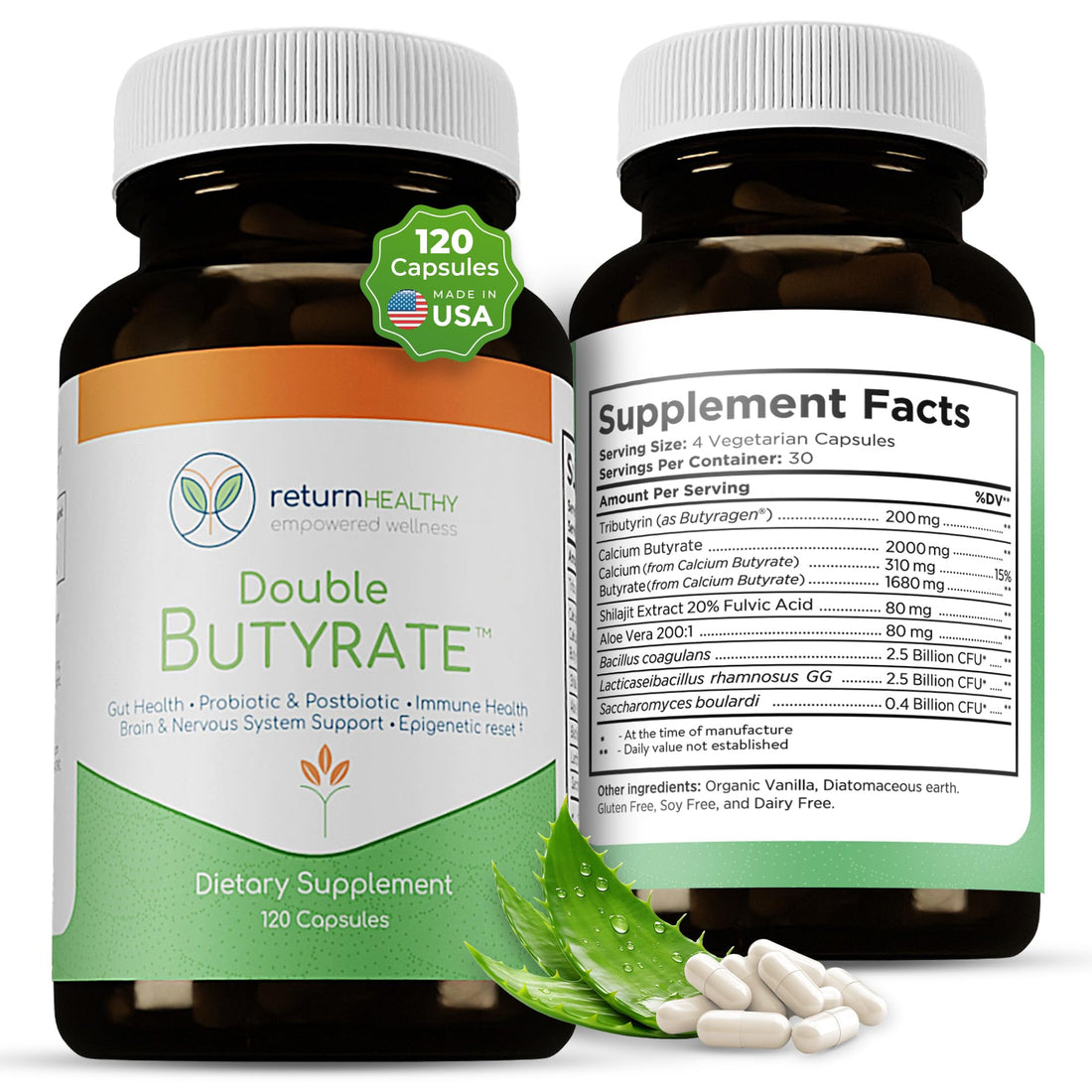 Return Healthy Double Butyrate Gut Health Supplement | Probiotic & Postbiotic Digestive Supplements for Gut Support | Enhances Immune, Brain, - PrimeBioHealth - canada supplements