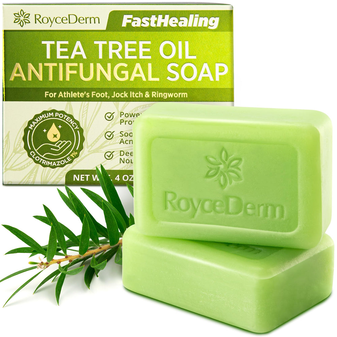 Roycederm Antifungal Bar Soap - Tea tree Oil Soap - Athlete’s Foot Treatment for Jock Itch & Ringworm - PrimeBioHealth - canada supplements