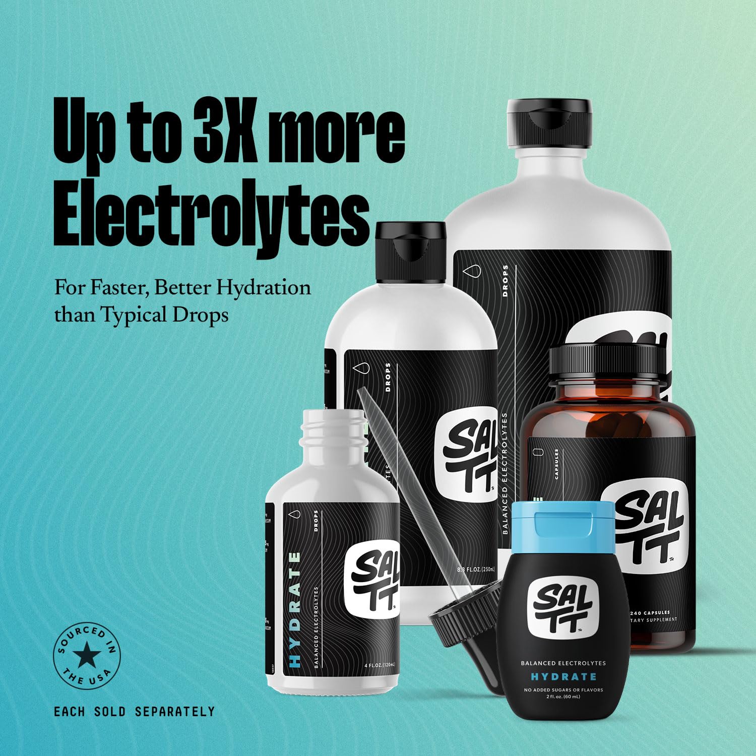 SALTT - Hydrate (4 oz) - Electrolytes Drops - Energy Boost - Sodium, Potassium, Magnesium, Zinc, Copper - Unflavored - Ultra Low Carb - Zero Sugar, Vegan, - PrimeBioHealth - canada supplements