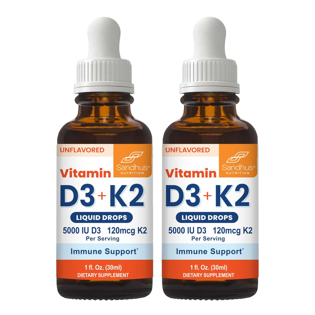 Sandhu's Vitamin D3 K2 Drops for Adults | 5000 IU D3 Liquid, 120mcg K2 Supplement 1 Fl Oz (Pack of 2) | D3K2 Supports Superior Absorption - PrimeBioHealth - canada supplements