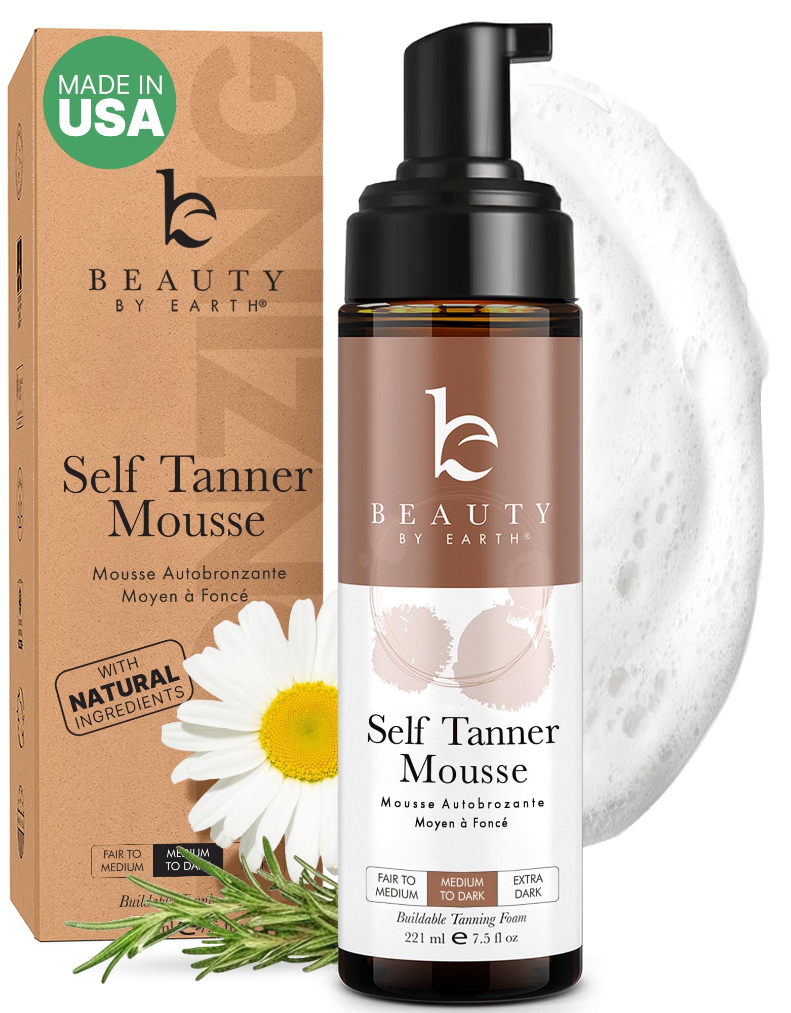 Self Tanner Mousse - USA Made with Natural & Organic Ingredients, Self Tanning Mousse for Dark Fake Tan, Sunless Tanner - PrimeBioHealth - canada supplements