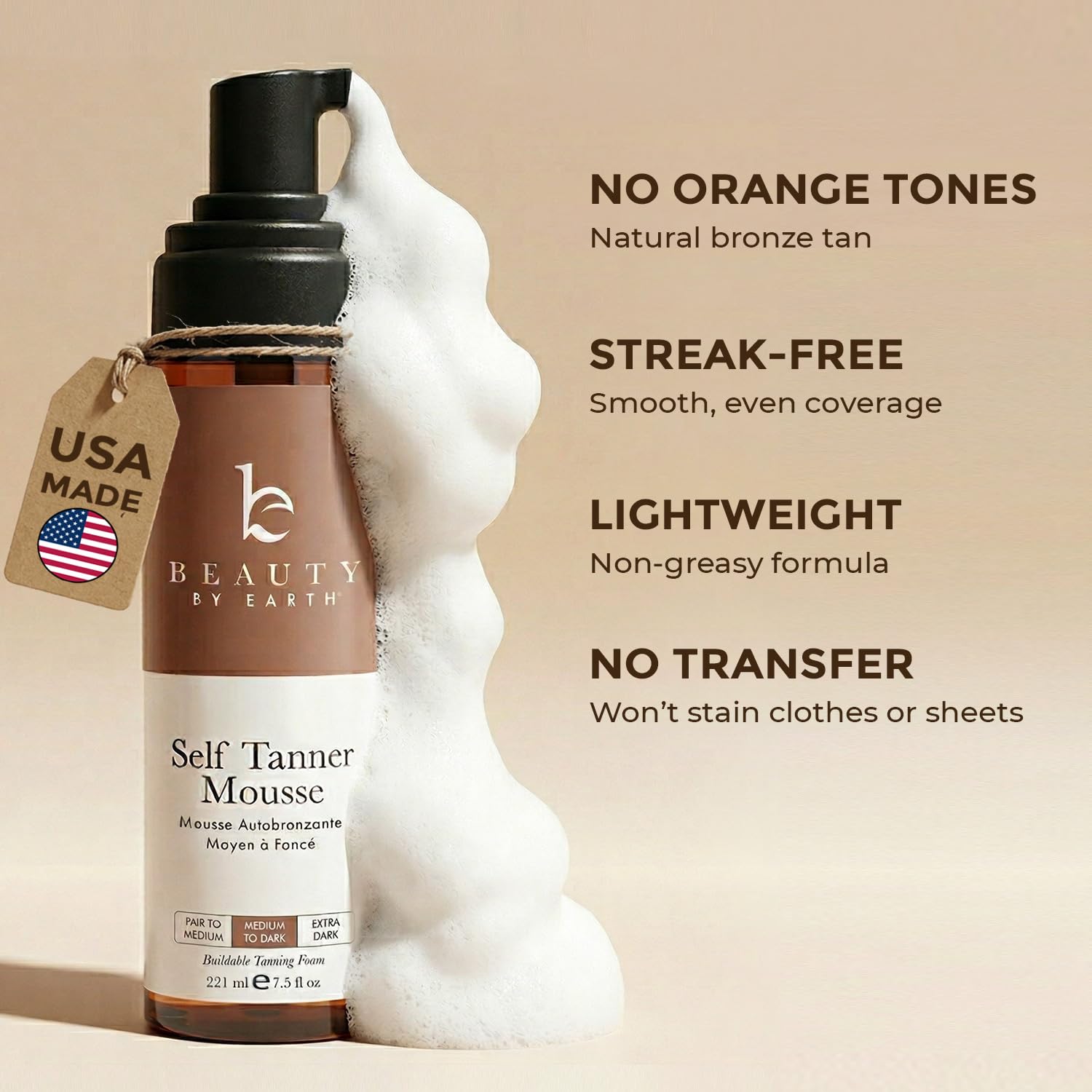 Self Tanner Mousse - USA Made with Natural & Organic Ingredients, Self Tanning Mousse for Dark Fake Tan, Sunless Tanner - PrimeBioHealth - canada supplements