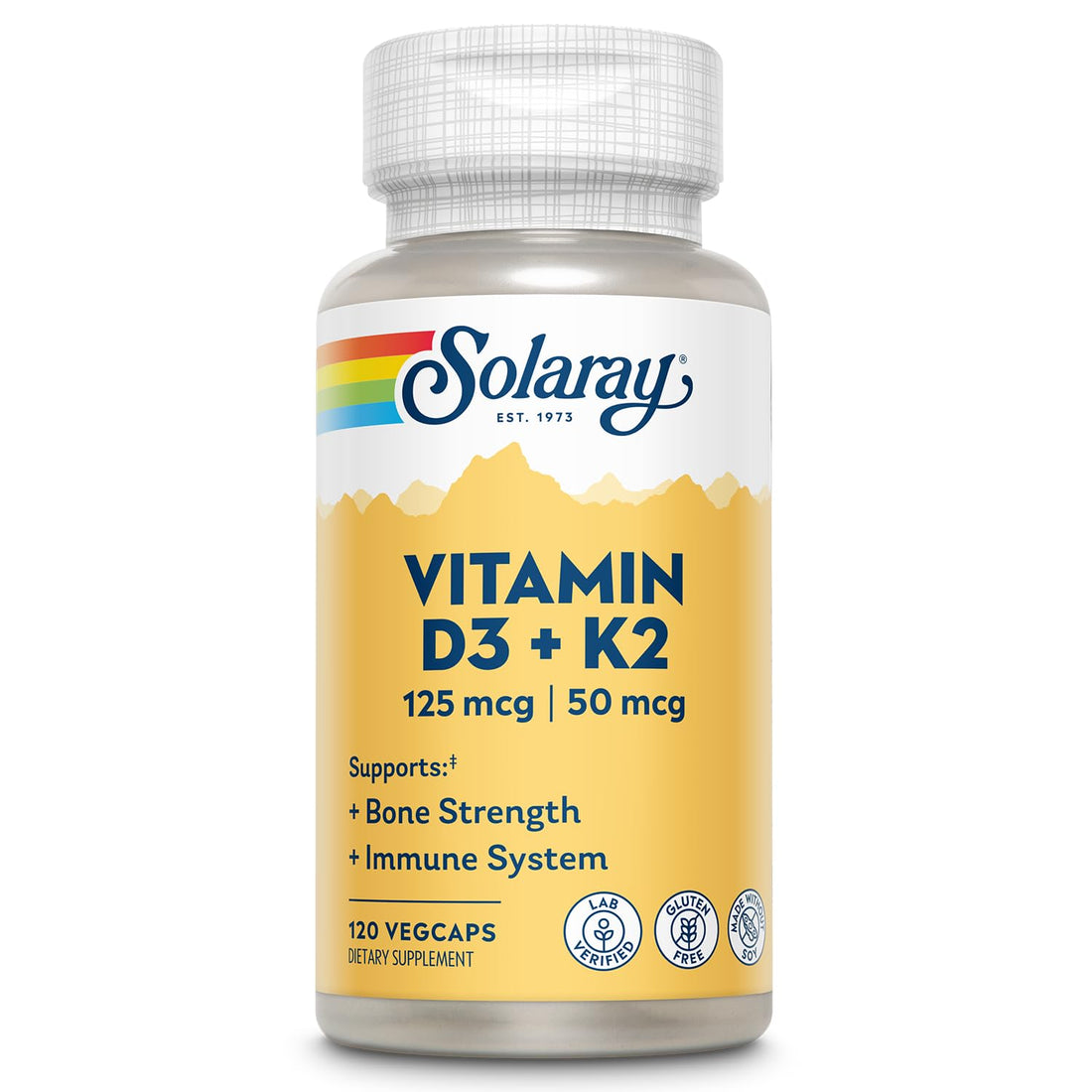 SOLARAY Vitamin D3 K2 - Bone Health and Immune Support Supplement - With 5000 IU Vitamin D as Vit D3 and 50 mcg Vitamin K2 as Menoquinone MK7, Made Without Soy - PrimeBioHealth - canada supplements