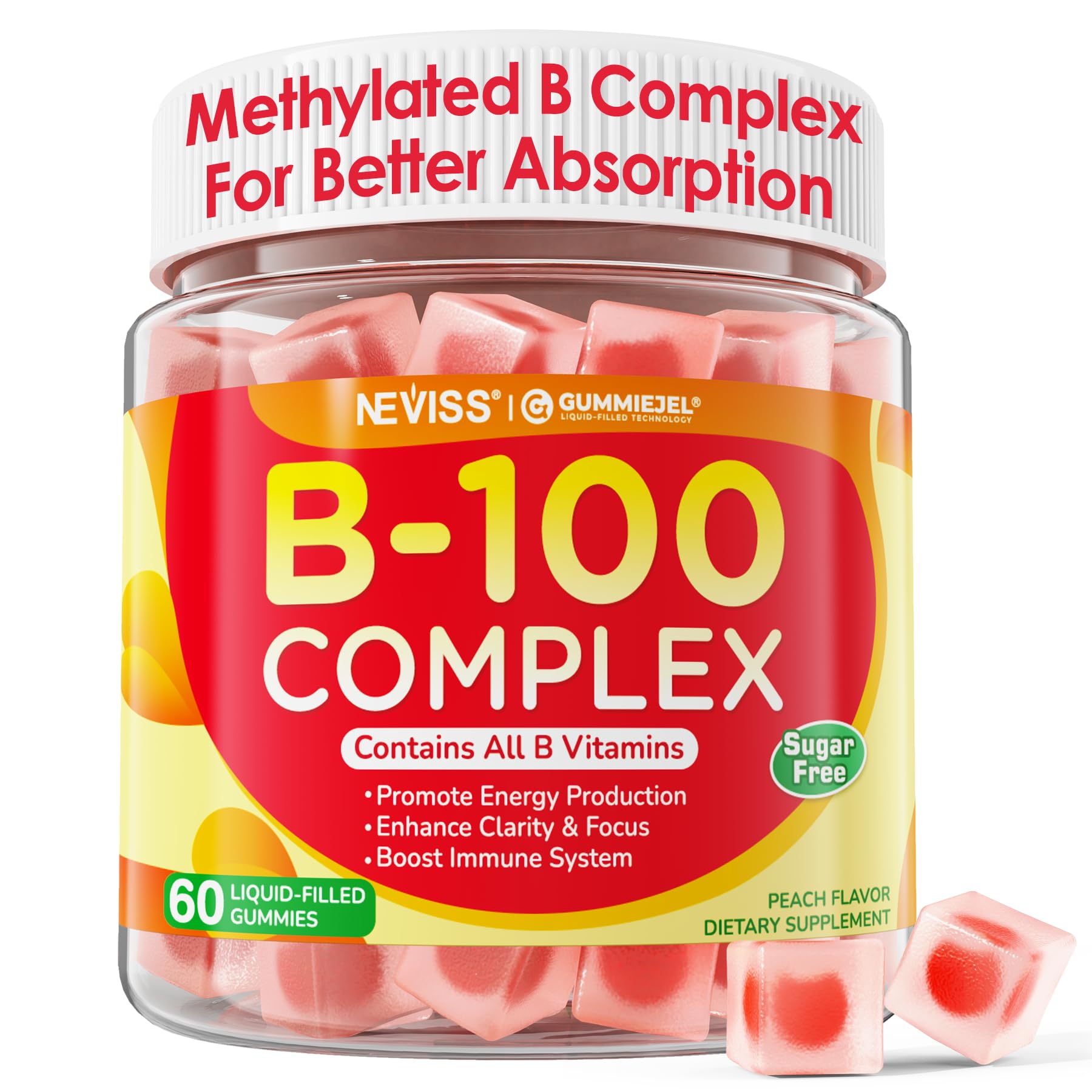 Super Vitamin B Complex Gummies - Methylated B Complex for Women & Men, All B Vitamins, Methyl B12, Methylfolate, Vitamin C, Choline, Inositol, PABA for Energy, Brain & Immune, 0g Sugar, Vegan, 60 Cts - PrimeBioHealth - canada supplements