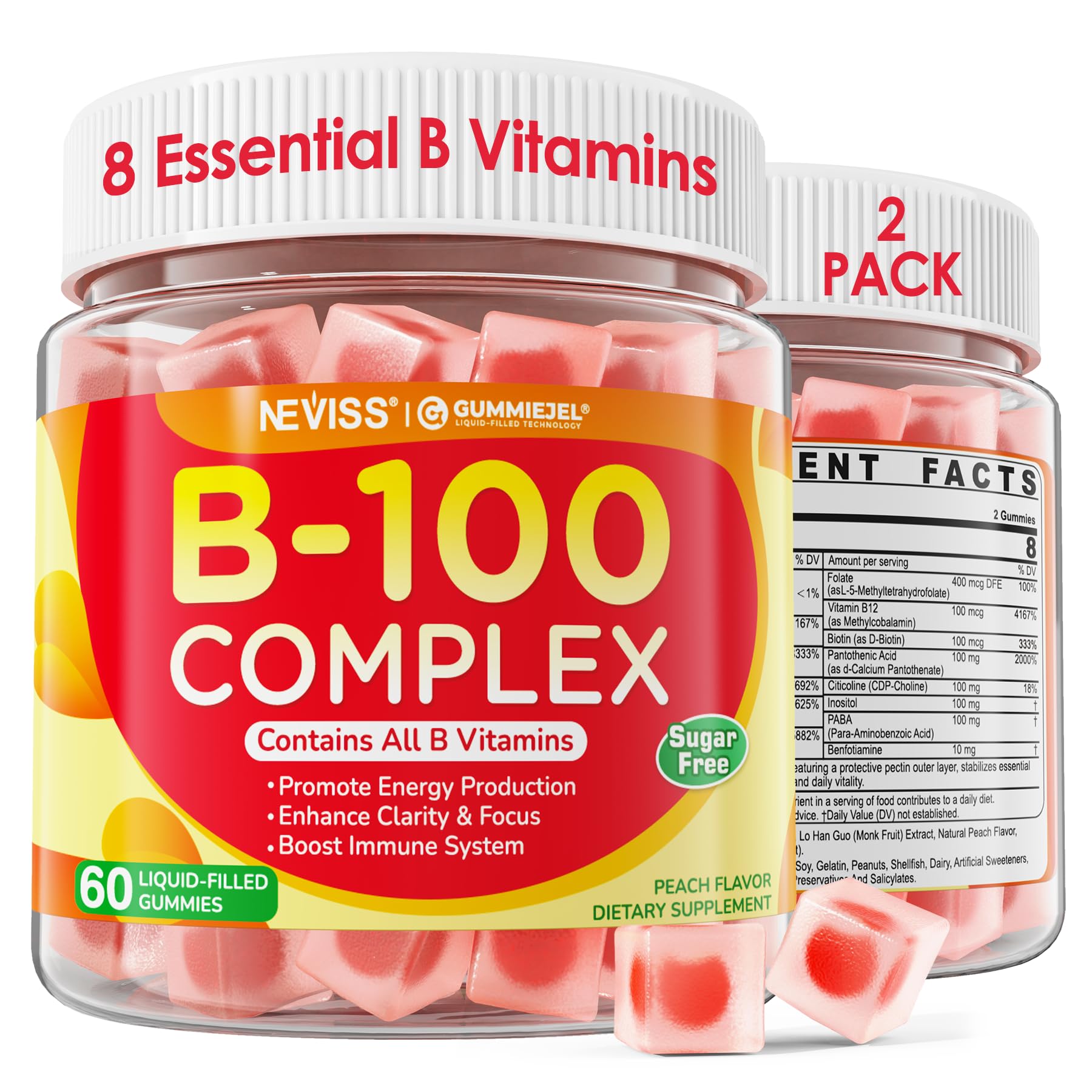 Super Vitamin B Complex Gummies - Methylated B Complex for Women & Men, All B Vitamins, Methyl B12, Methylfolate, Vitamin C, Choline, Inositol, PABA for Energy, Brain & Immune, 0g Sugar, Vegan, 60 Cts - PrimeBioHealth - canada supplements