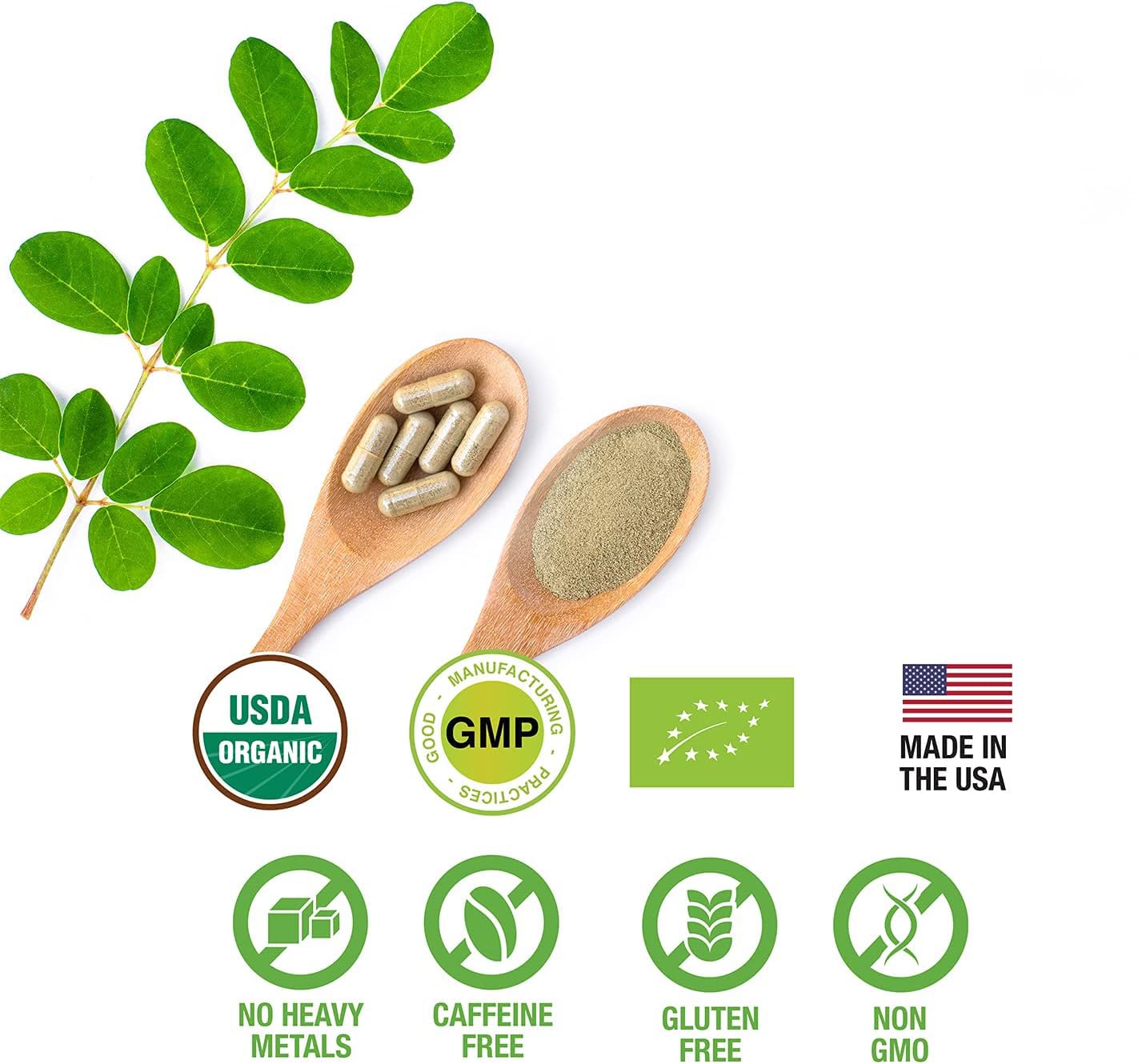 SUPREME HERBALS, 100% Raw and Pure Moringa Leaf Powder Capsules. Organic Certified Moringa Leaf. Natural Superfood with Essential Amino Acids - PrimeBioHealth - canada supplements