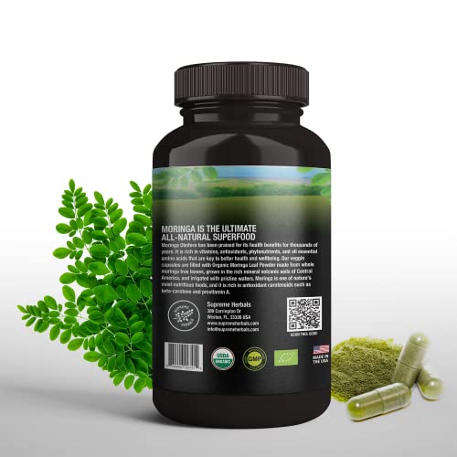 SUPREME HERBALS, 100% Raw and Pure Moringa Leaf Powder Capsules. Organic Certified Moringa Leaf. Natural Superfood with Essential Amino Acids - PrimeBioHealth - canada supplements