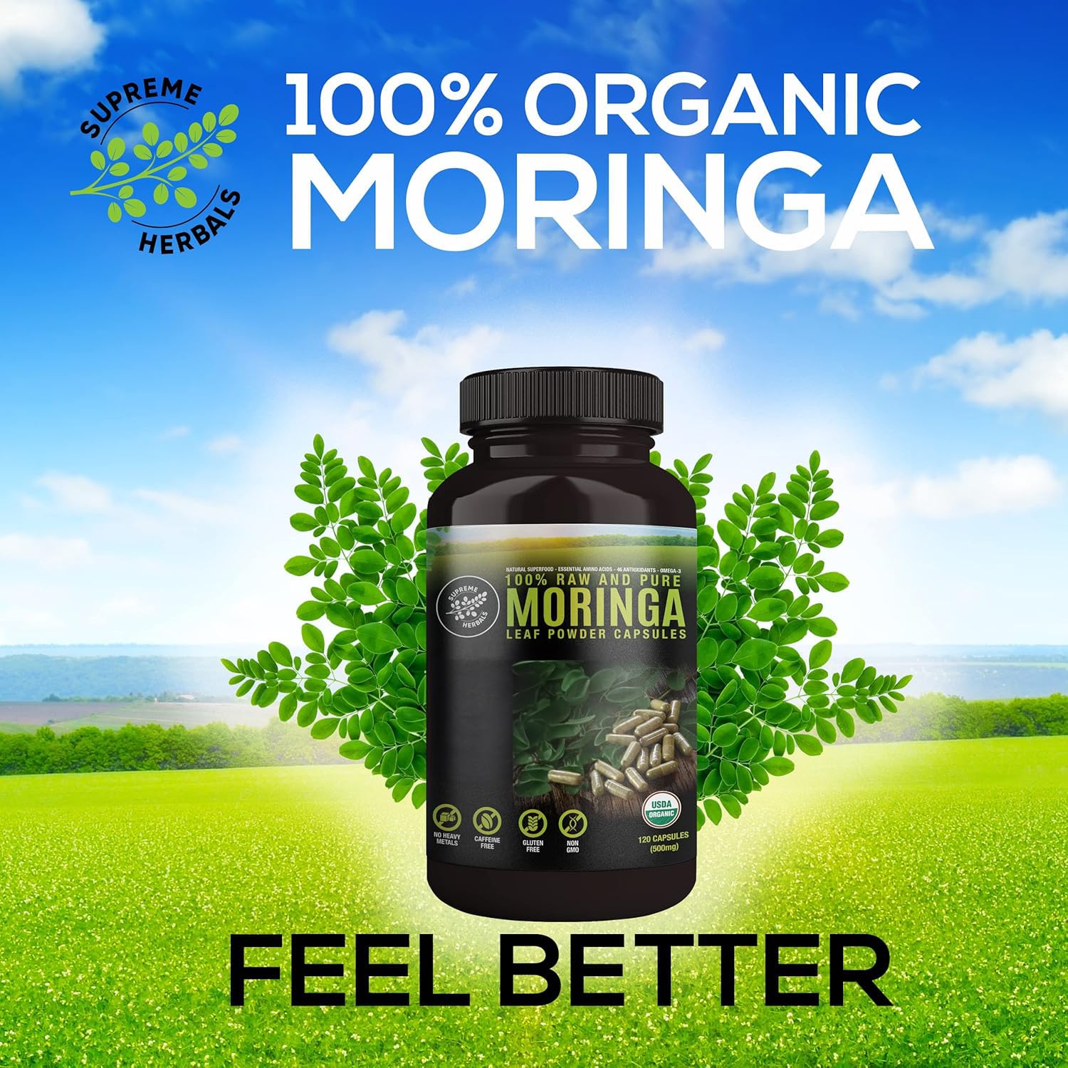 SUPREME HERBALS, 100% Raw and Pure Moringa Leaf Powder Capsules. Organic Certified Moringa Leaf. Natural Superfood with Essential Amino Acids - PrimeBioHealth - canada supplements