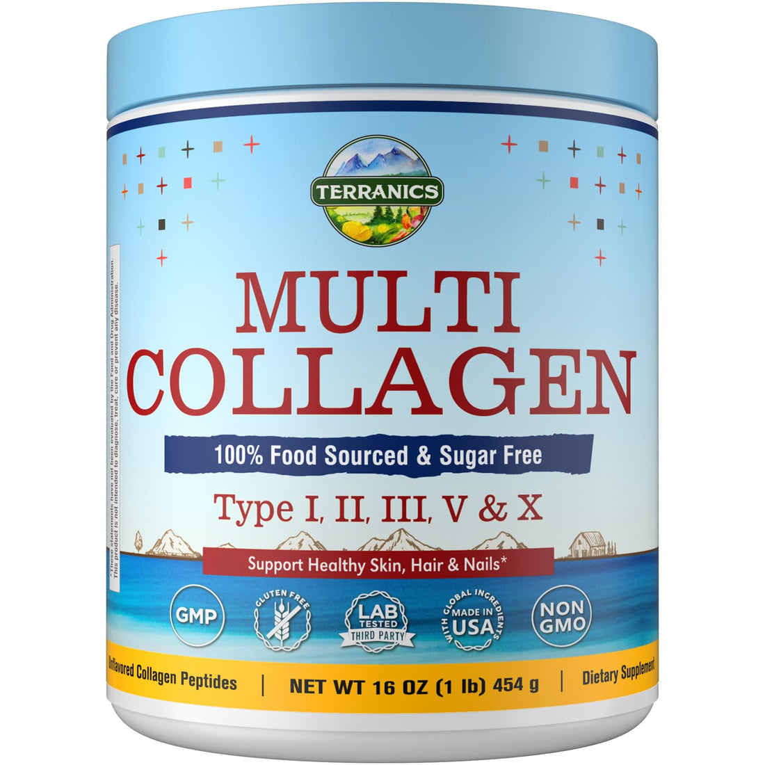 Terranics Multi Collagen Peptides Powder, Type I II III V X Hydrolyzed Collagen for Women+Men, Collagen Supplements, Fast Dissolve - PrimeBioHealth - canada supplements