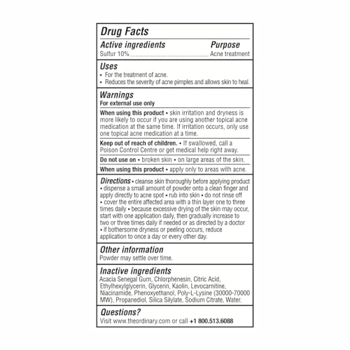 The Ordinary Sulfur 10% Powder-to-Cream Acne Spot Treatment Concentrate, Reduces Pimple Size and Zit Redness, 0.18 Oz - PrimeBioHealth - canada supplements