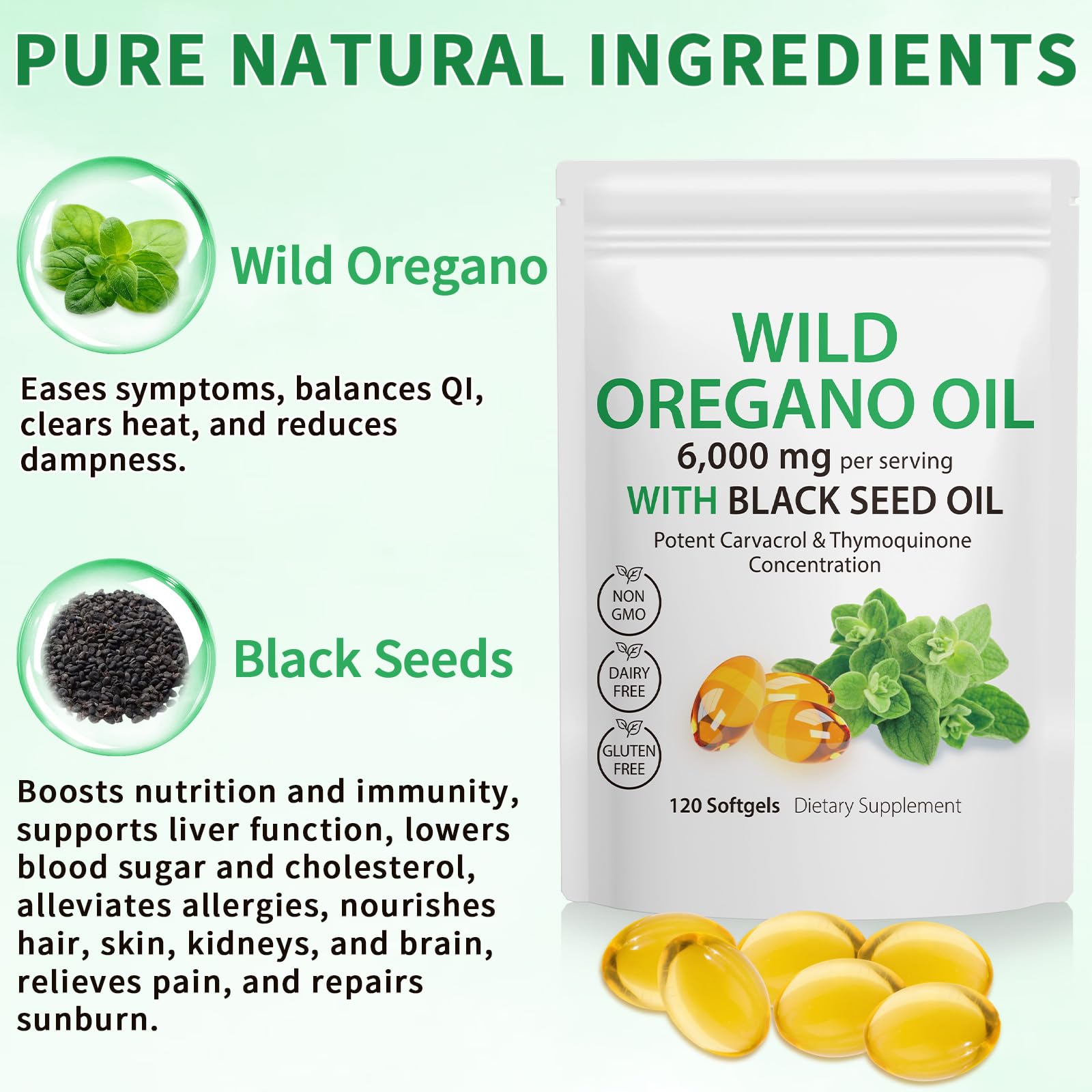 Tooffi Oil of Oregano Softgels,Oregano Oil Capsules Organic,2-in-1 6000mg Oil of Oregano with Black Seed Oil 200mg,Oregano Oil - PrimeBioHealth - canada supplements