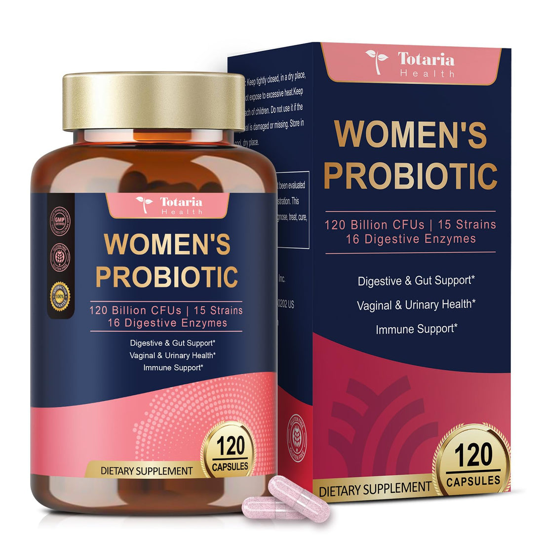 Totaria Probiotics for Women, 120 Billion Women Probiotic, with Akkermansia, Digestive Enzymes & Prebiotics, Cranberry, D-Mannose, for Gut, Vaginal, Urinary - PrimeBioHealth - canada supplements