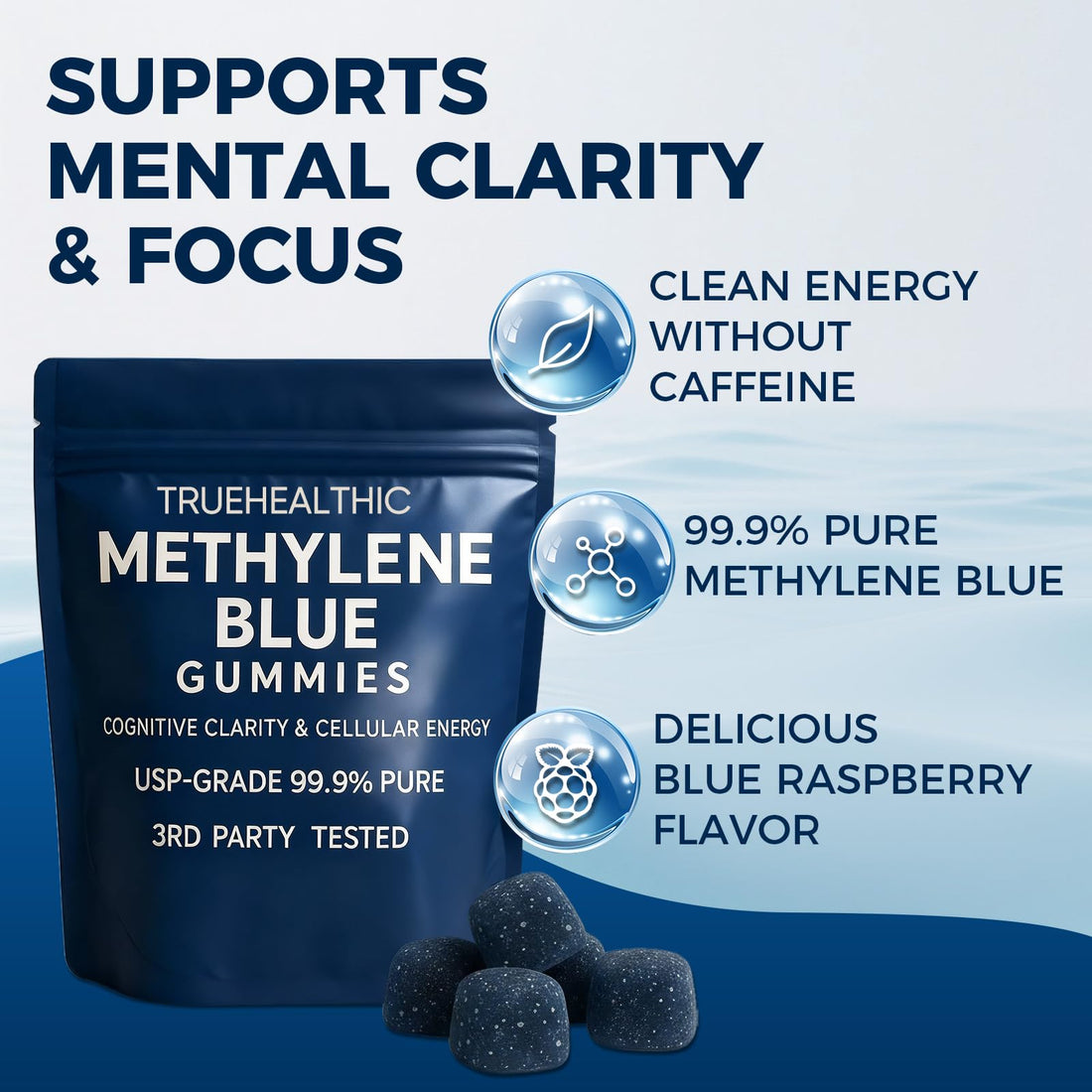 TRUEHEALTHIC Methylene Blue Gummies, for Cognitive Support & Mental Focus, Clean 5mg of Methylene Blue Per Gummy, - PrimeBioHealth - canada supplements