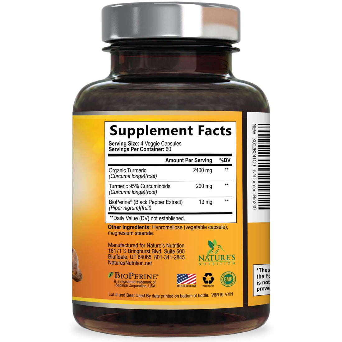 Turmeric Curcumin Supplement - 2400mg Organic Turmeric Per Serving - 95% Curcuminoids & BioPerine Black Pepper Extract for Best Absorption - Natural Vegan Joint Support - PrimeBioHealth - canada supplements