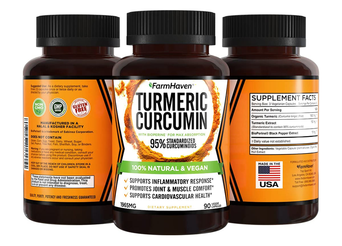 Turmeric Curcumin with BioPerine Black Pepper & 95% Curcuminoids, 1965mg, Maximum Absorption for Joint Support, Non-GMO Turmeric Capsules, - PrimeBioHealth - canada supplements