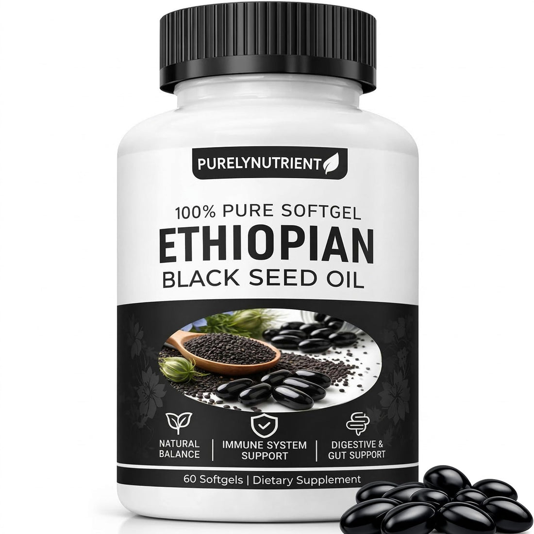 TUVAAZ PURELYNUTRIENT Ethiopian Black Seed Oil Capsules with 4.64% Thymoquinone, Immune Support & Digestion & Energy Booster - PrimeBioHealth - canada supplements