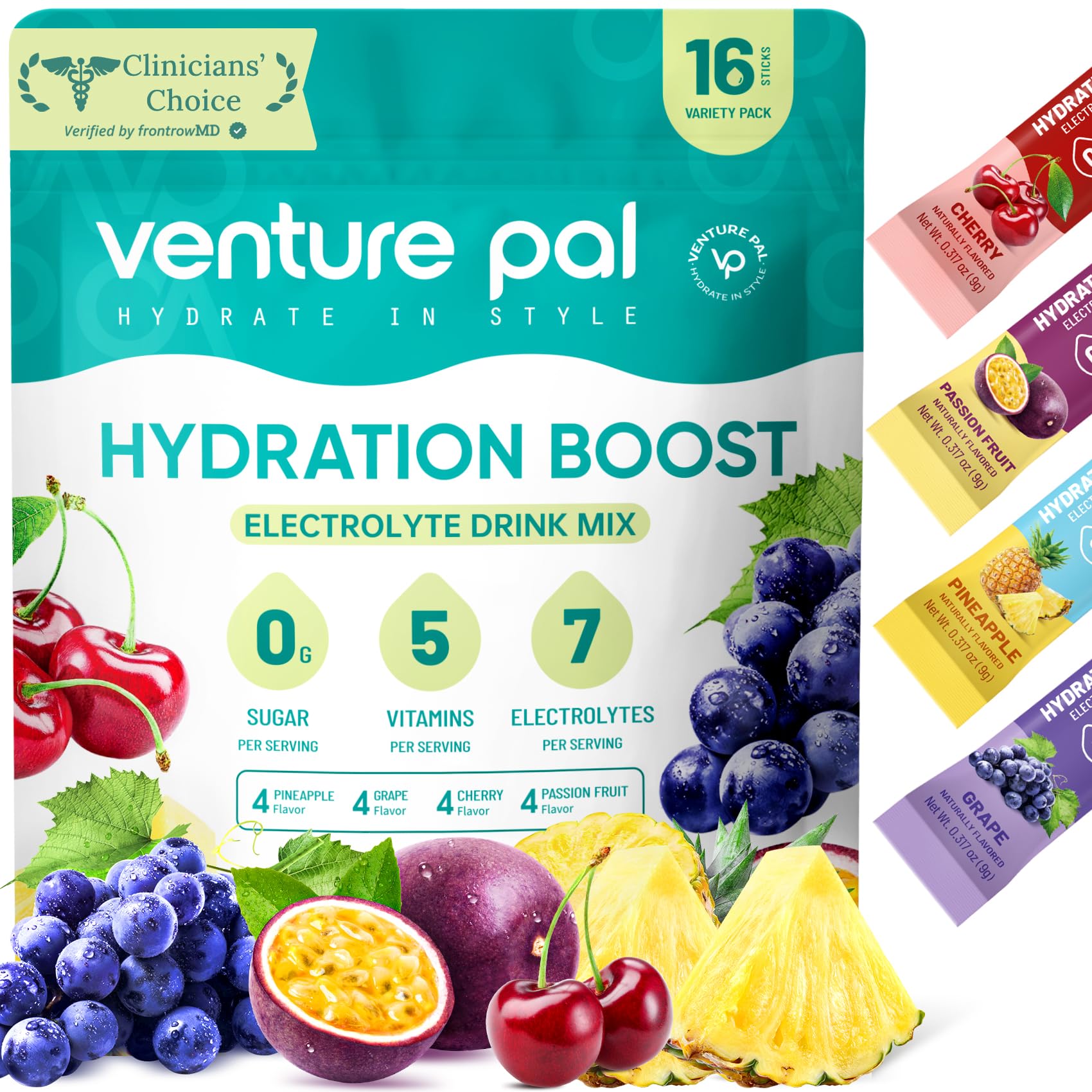 Venture Pal Sugar Free Electrolyte Powder Packets - Liquid Daily IV Drink Mix for Rapid Hydration & Party Recovery | 5 Vitamins & 7 Electrolytes| Keto Friendly - PrimeBioHealth - canada supplements