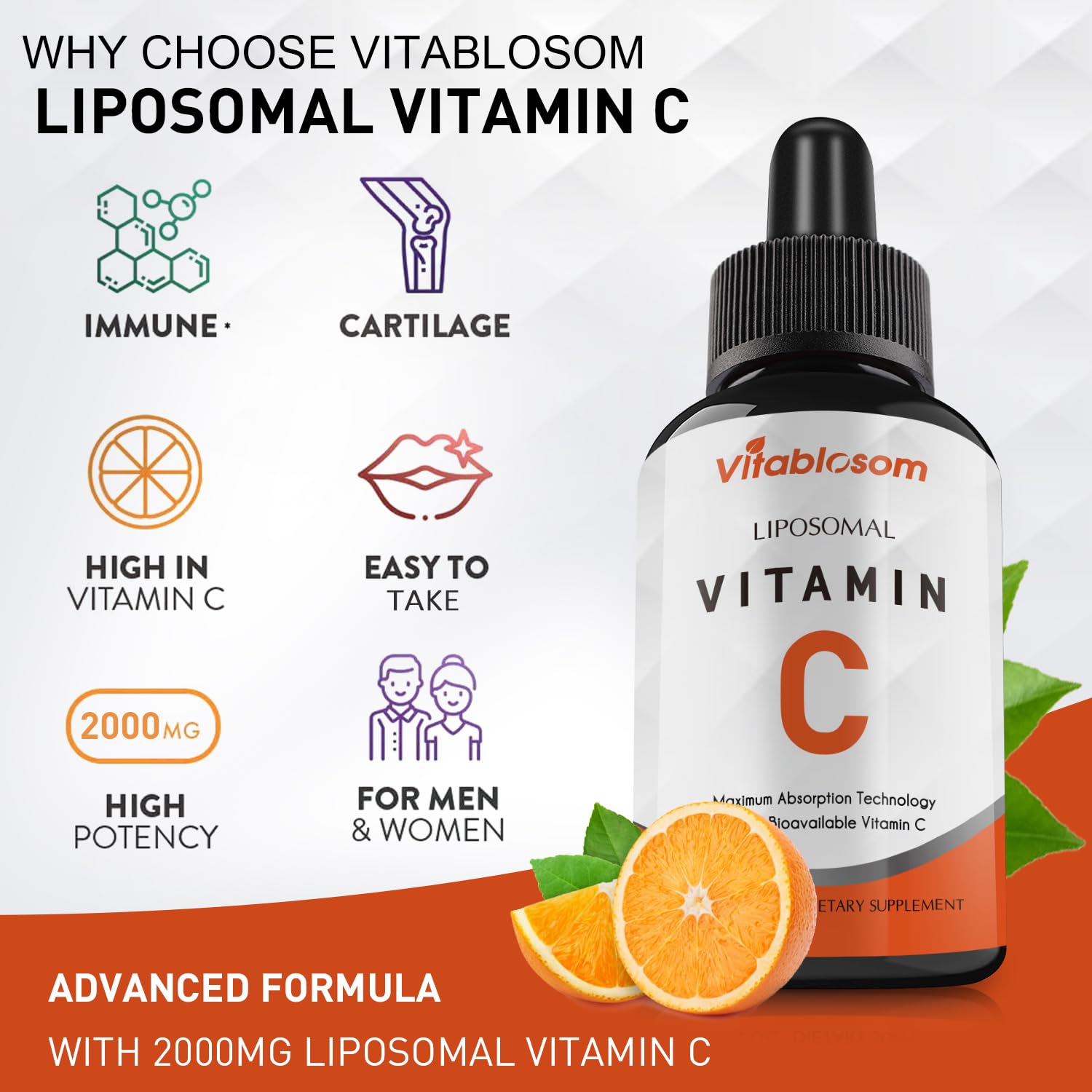 Vitablosom Liposomal Vitamin C 2000mg Liquid for Adults, High Absorption VIT C, Maximize Vitamin C, Immune System & Antioxidant Support, 60ML (2 Bottle) - PrimeBioHealth - canada supplements