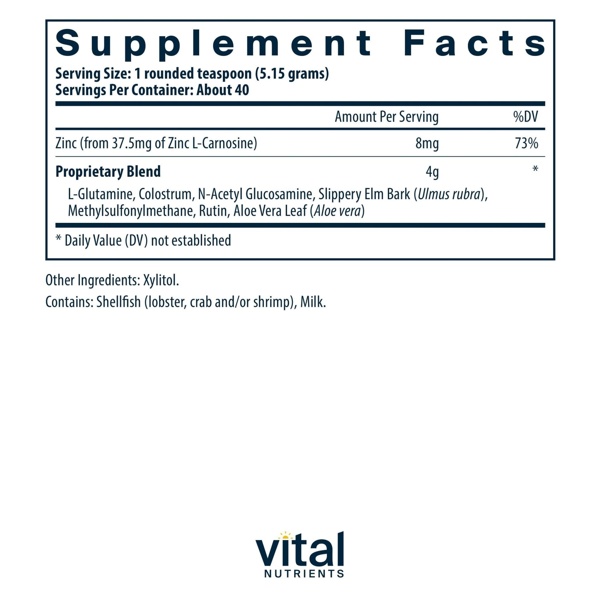 Vital Nutrients GI Repair Powder - Leaky Gut Powder with L Glutamine and Zinc - Digestive Enzyme Supplement to Support Gut Health - PrimeBioHealth - canada supplements