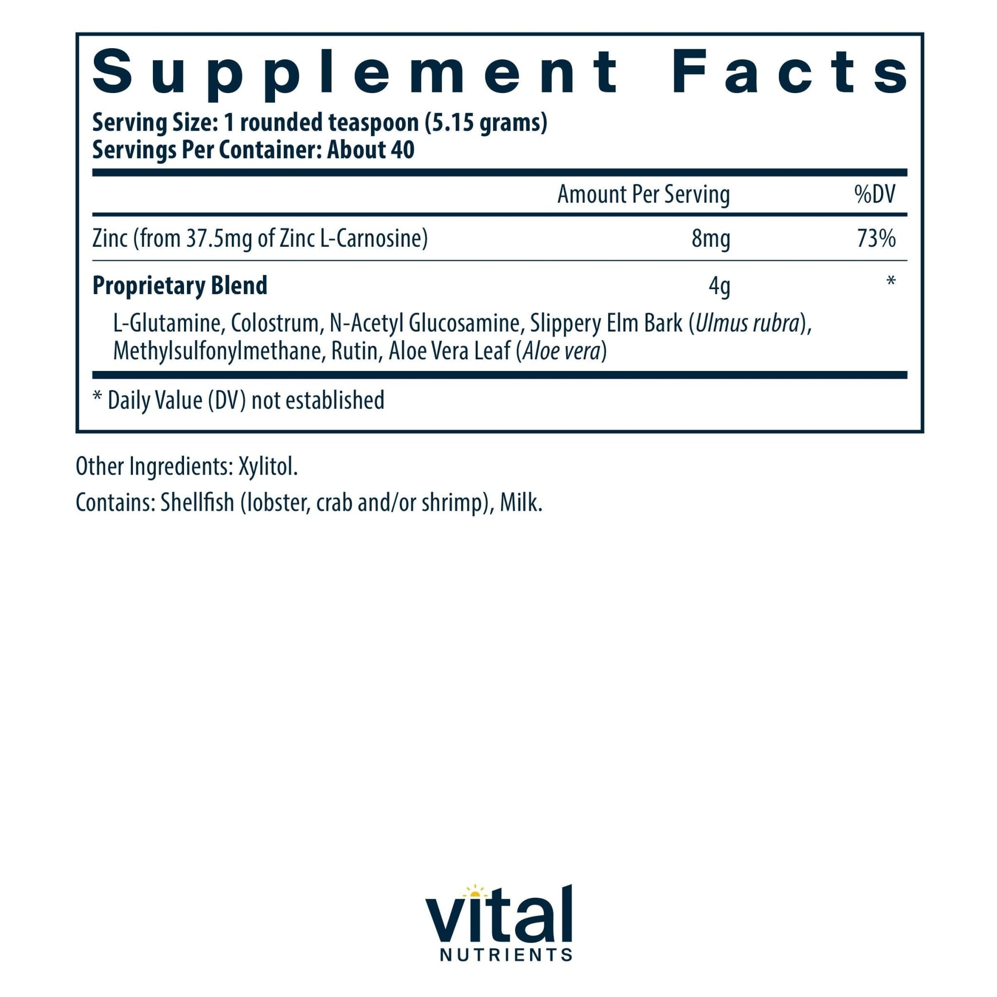 Vital Nutrients GI Repair Powder - Leaky Gut Powder with L Glutamine and Zinc - Digestive Enzyme Supplement to Support Gut Health - PrimeBioHealth - canada supplements