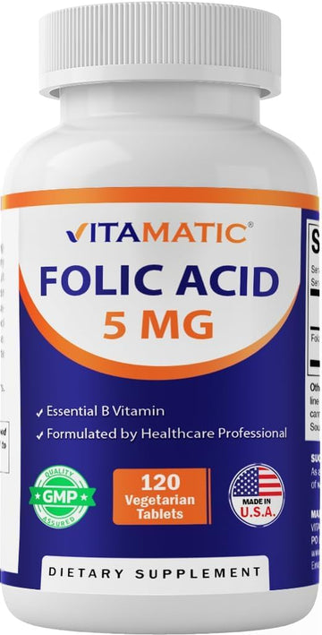 Vitamatic Folic Acid 5mg (5000 mcg) – 120 Vegetarian Tablets High Potency Vitamin B9 (Folate) for Cellular Health - PrimeBioHealth - canada supplements