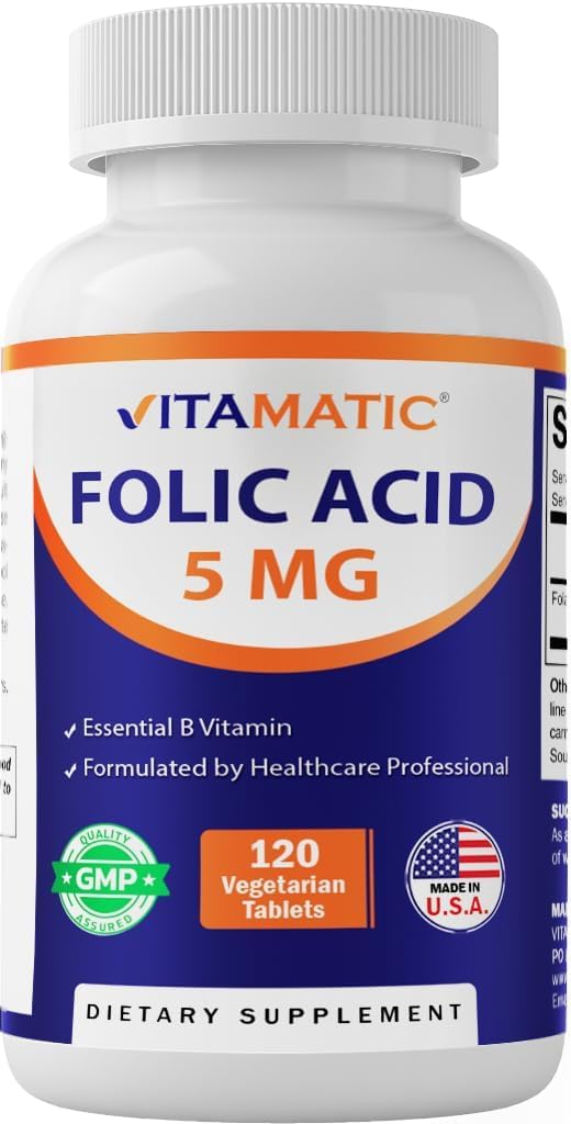 Vitamatic Folic Acid 5mg (5000 mcg) – 120 Vegetarian Tablets High Potency Vitamin B9 (Folate) for Cellular Health - PrimeBioHealth - canada supplements