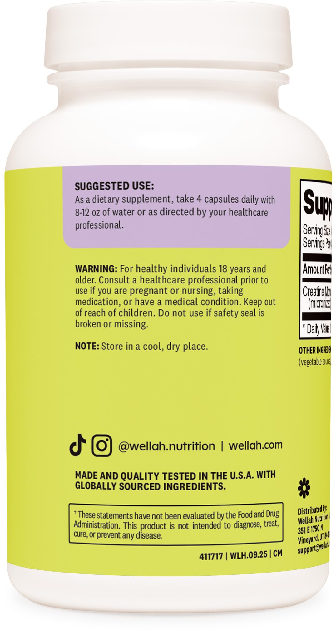 Wellah Creatine Monohydrate Capsules (3000 mg) 120 Capsules - Micronized Creatine, 30 Servings - PrimeBioHealth - canada supplements