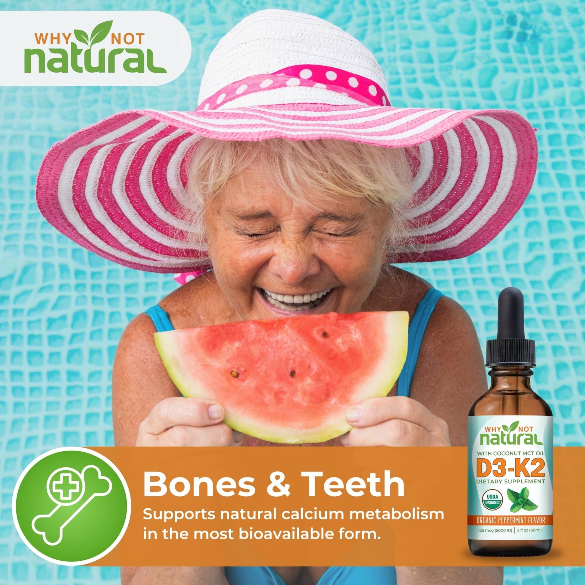 Why Not Natural Organic Vitamin D3 K2 (MK-7) Liquid Drops, 5000 IU of sublingual D3 with Coconut MCT Oil - PrimeBioHealth - canada supplements