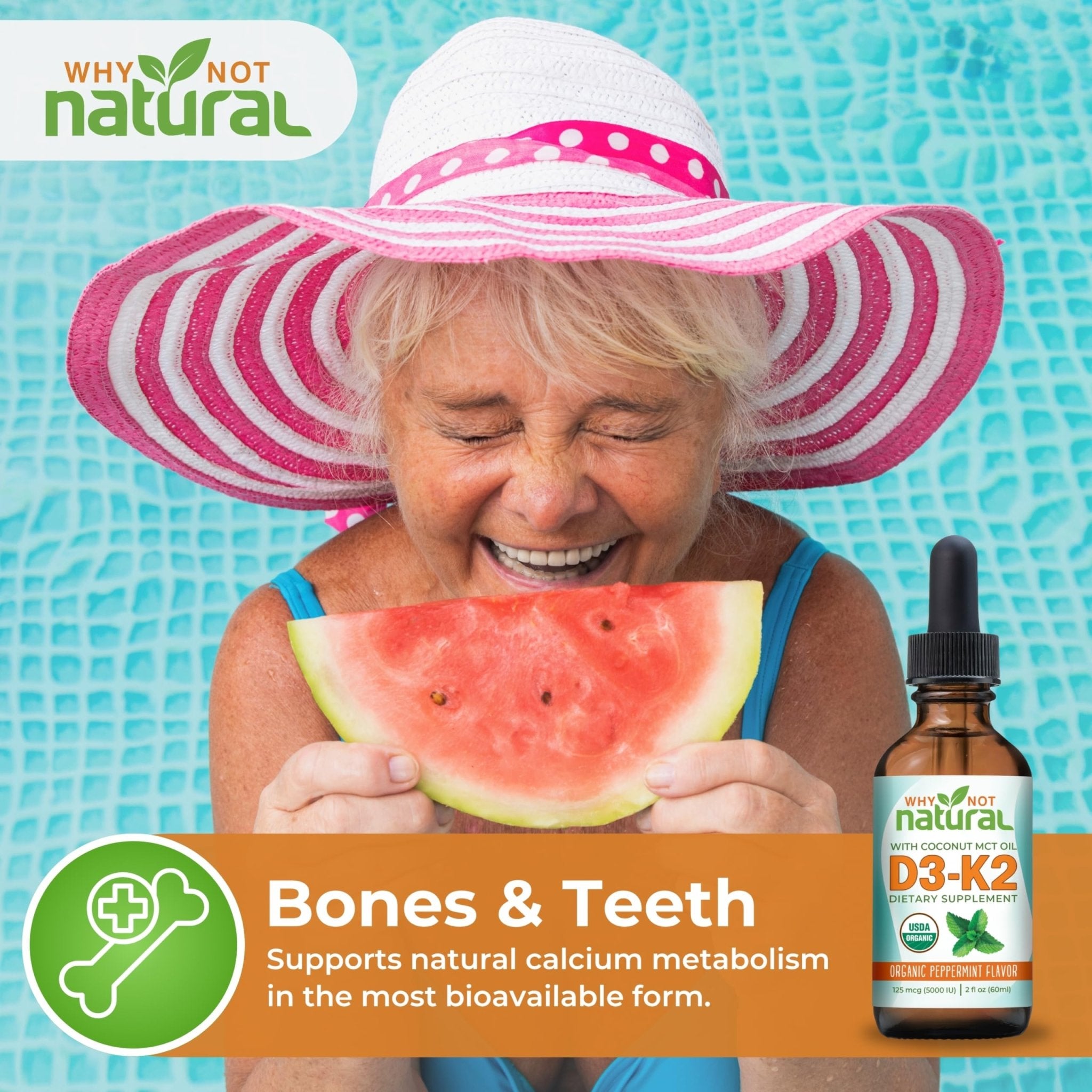 Why Not Natural Organic Vitamin D3 K2 (MK-7) Liquid Drops, 5000 IU of sublingual D3 with Coconut MCT Oil - PrimeBioHealth - canada supplements