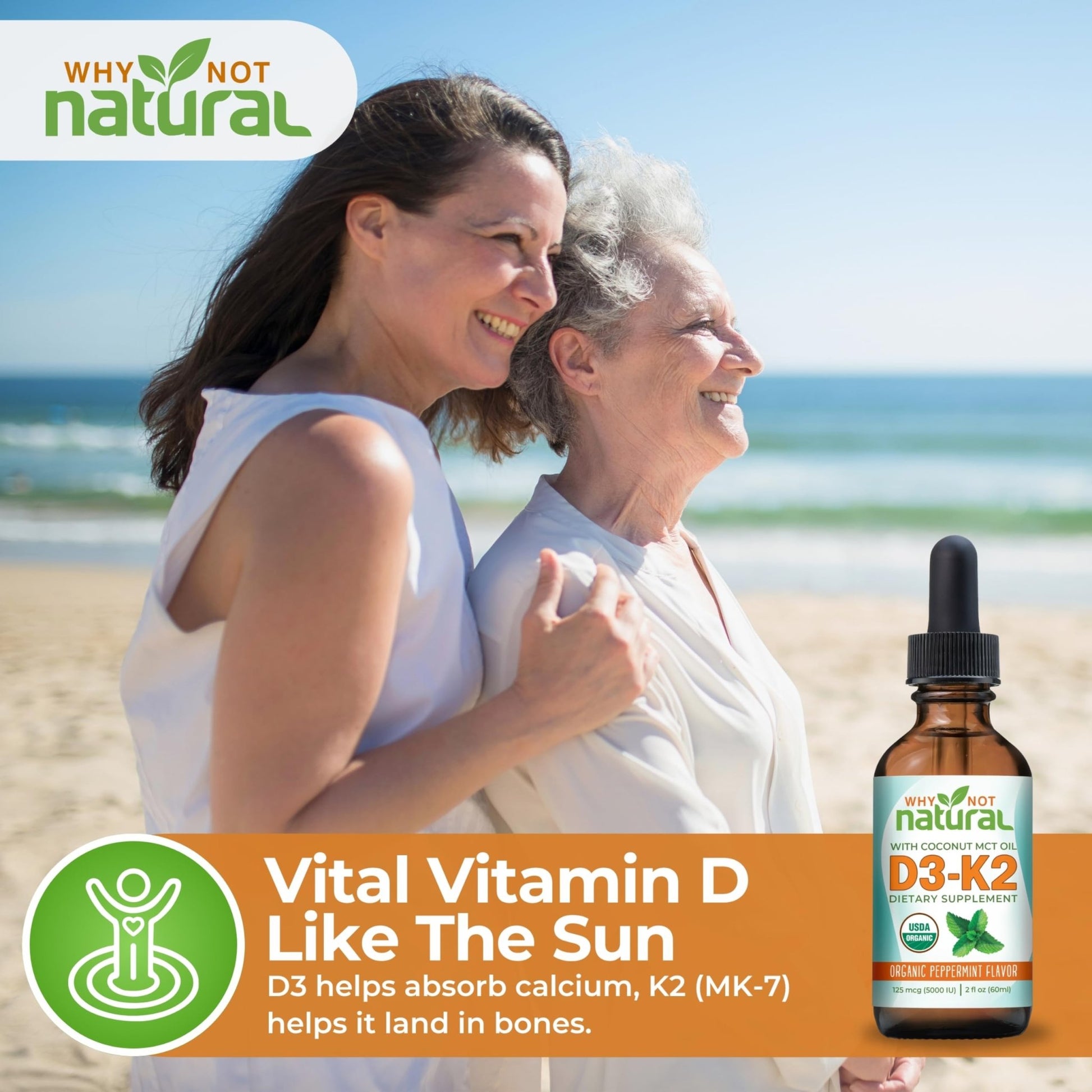 Why Not Natural Organic Vitamin D3 K2 (MK-7) Liquid Drops, 5000 IU of sublingual D3 with Coconut MCT Oil - PrimeBioHealth - canada supplements