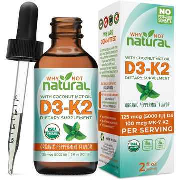 Why Not Natural Organic Vitamin D3 K2 (MK-7) Liquid Drops, 5000 IU of sublingual D3 with Coconut MCT Oil - PrimeBioHealth - canada supplements