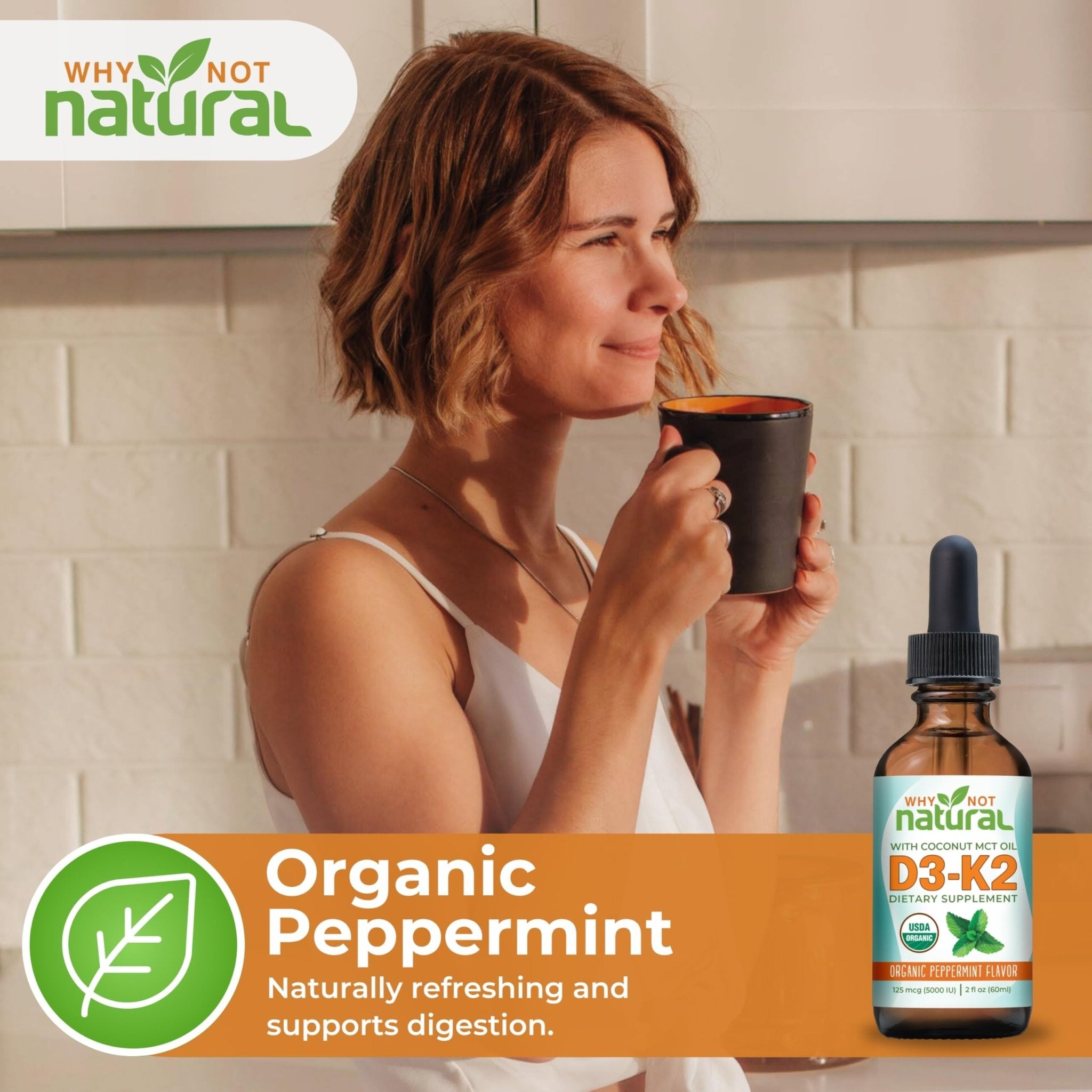 Why Not Natural Organic Vitamin D3 K2 (MK-7) Liquid Drops, 5000 IU of sublingual D3 with Coconut MCT Oil - PrimeBioHealth - canada supplements