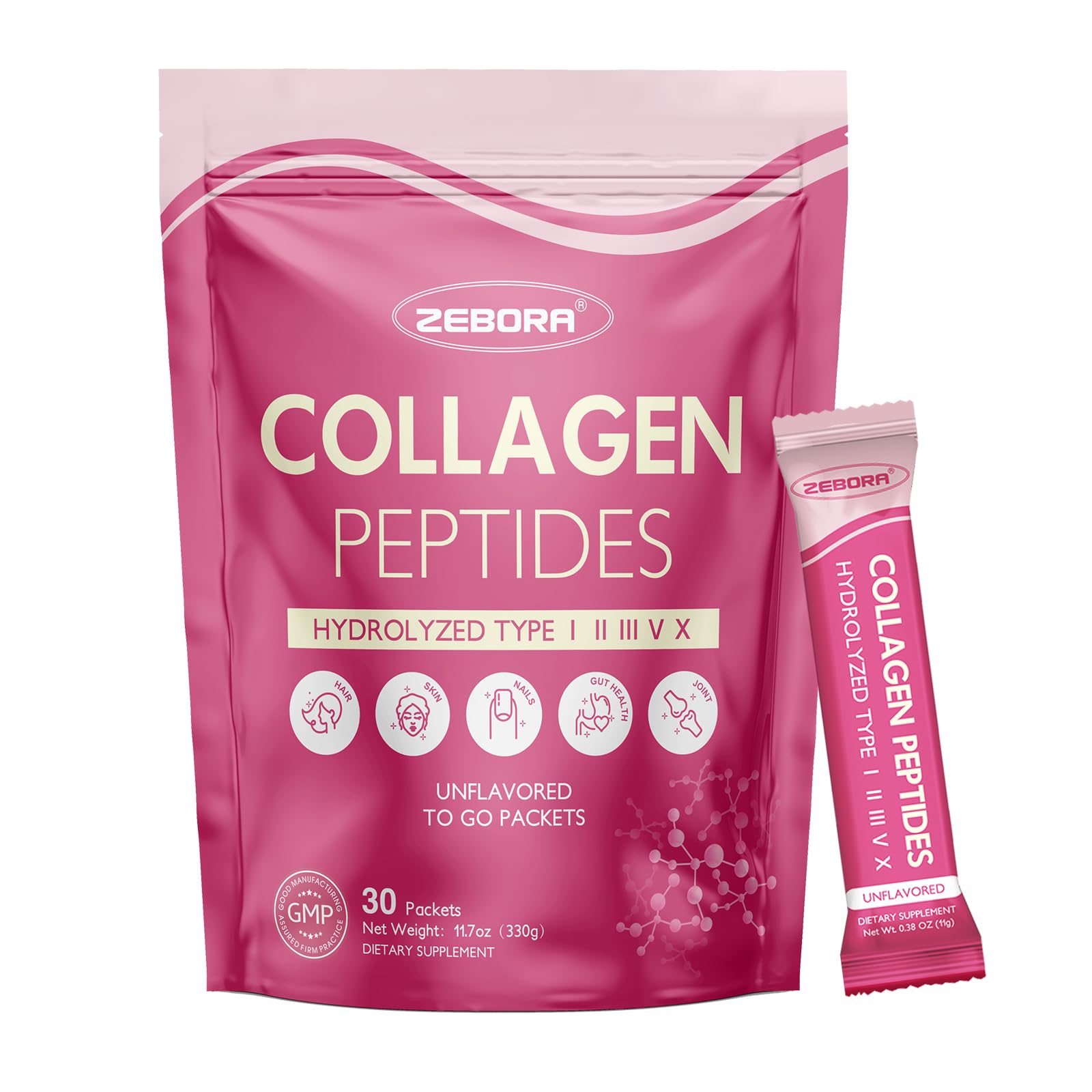 ZEBORA Multi Collagen Peptides Powder Packets with Hyaluronic Acid, Biotin, MCT - Hydrolyzed Collagen with 5 Billion Probiotics - PrimeBioHealth - canada supplements