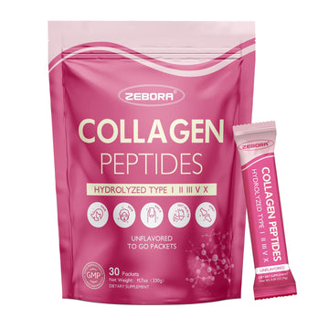 ZEBORA Multi Collagen Peptides Powder Packets with Hyaluronic Acid, Biotin, MCT - Hydrolyzed Collagen with 5 Billion Probiotics - PrimeBioHealth - canada supplements