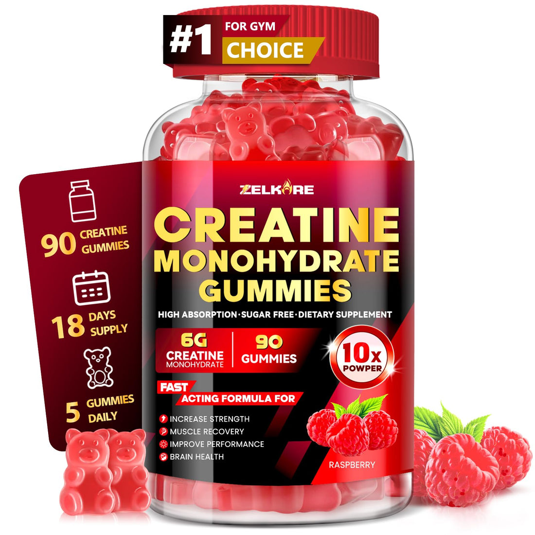 ZELKORE Creatine Monohydrate Gummies 6000mg for Men & Women, Sugar Free Creatine Gummy for Pre & Post Workout, High Absorption Supplement with BCAA, Support Boost Strength, - PrimeBioHealth - canada supplements
