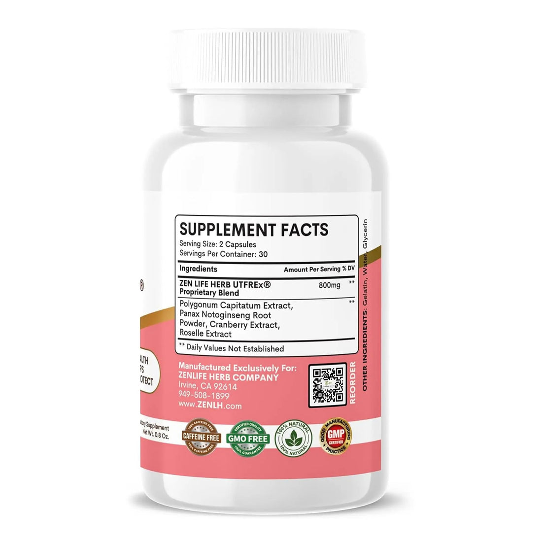 ZEN LIFE HERB UTFREx – Fast Acting - Promotes Urinary Tract Health Supports Healthy Immune and Urinary System, No Vitamins, Minerals, Prebiotics, Sugar, Plant-Based Supplement (60 Capsules) - PrimeBioHealth - canada supplements