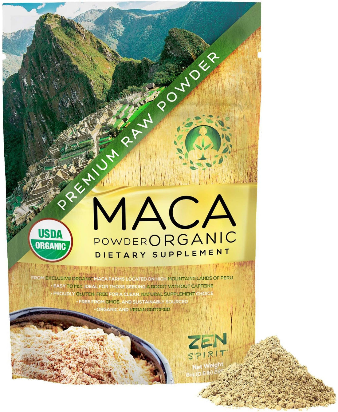 Zen Spirit Maca Root Powder Organic - Peruvian Root Premium Grade Superfood (Raw) - USDA & Vegan Certified - 1 Bag (8oz) - PrimeBioHealth - canada supplements