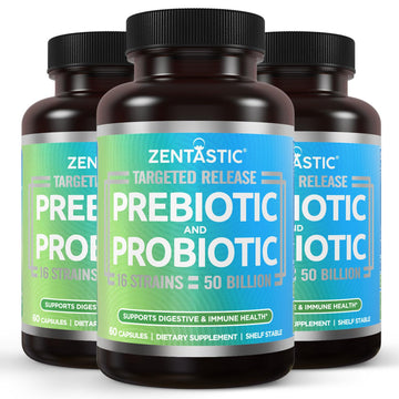 Zentastic Probiotics & Prebiotics Supplement - 50 Billion CFU - for Men & Women’s Immune & Digestive Health - 16 Strains - Shelf Stable - 180 Delayed Release Veggie Capsules - PrimeBioHealth - canada supplements