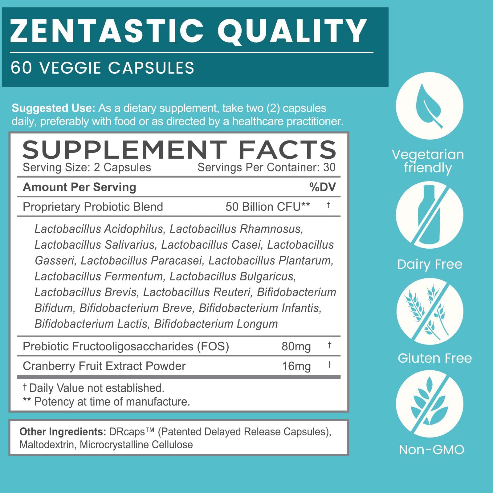 Zentastic Probiotics & Prebiotics Supplement - 50 Billion CFU - for Men & Women’s Immune & Digestive Health - 16 Strains - Shelf Stable - 180 Delayed Release Veggie Capsules - PrimeBioHealth - canada supplements